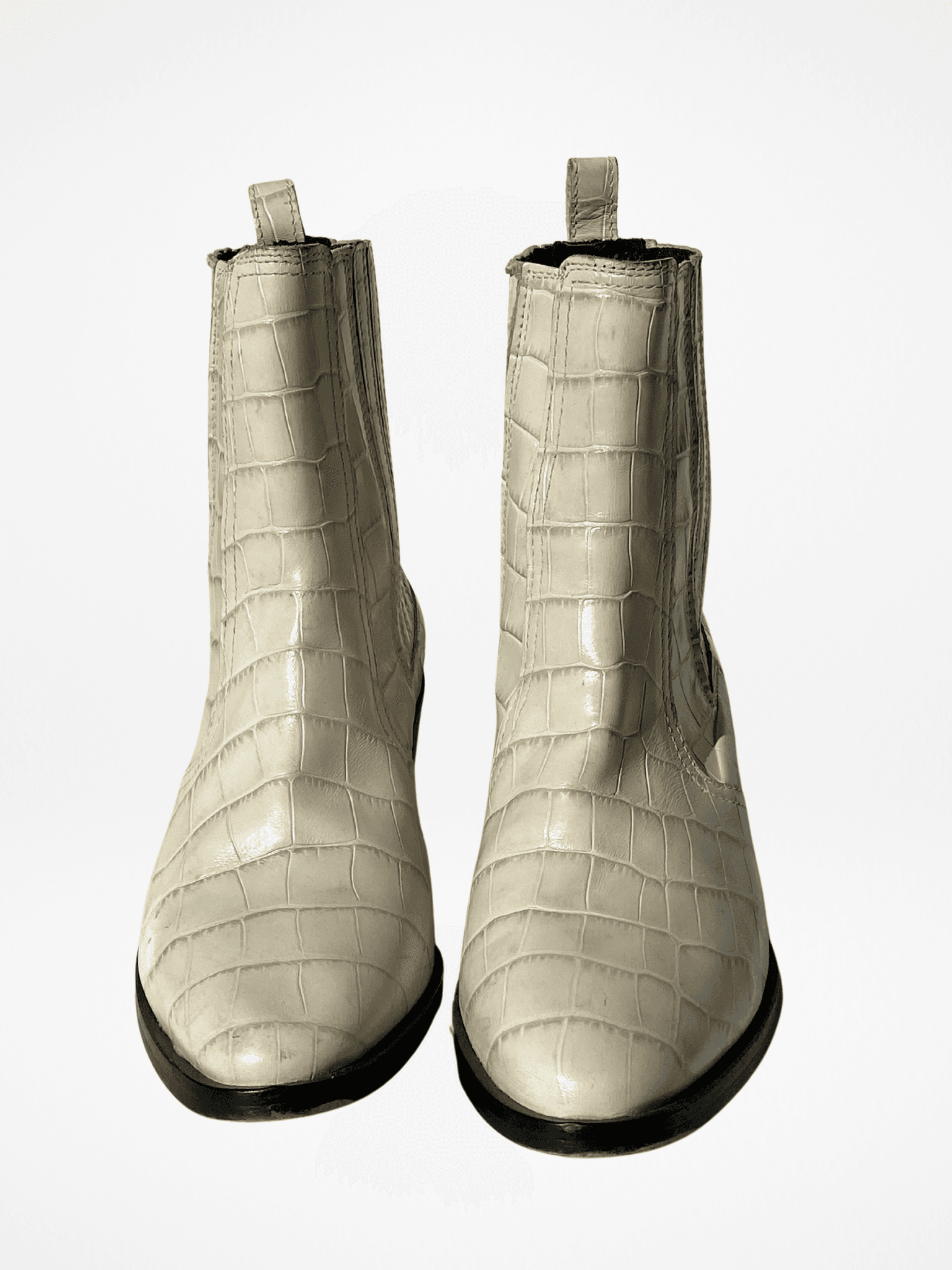 AllSaints Miriam Crocodile Effect Leather Western Heeled Ankle Boots - Balagan Vintage Boots 00s, 90s, consignment, Lidia, ralph lauren, shoes