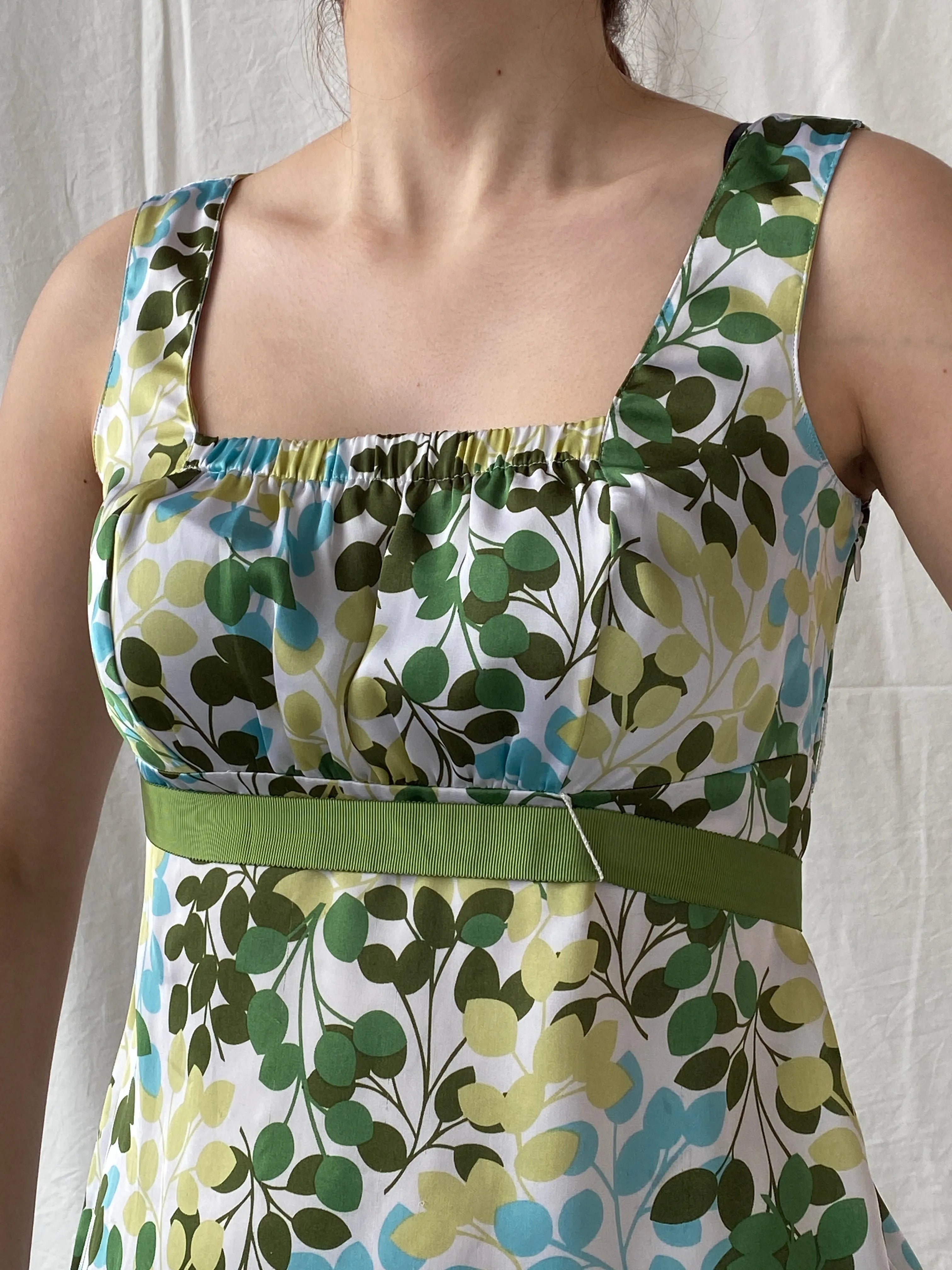 Ann Taylor LOFT Cottage Core Leaf Print Green Sleeveless Blouse - S - Balagan Vintage Sleeveless Top 00s, Ayah, floral, floral top, sheer, sleeveless top