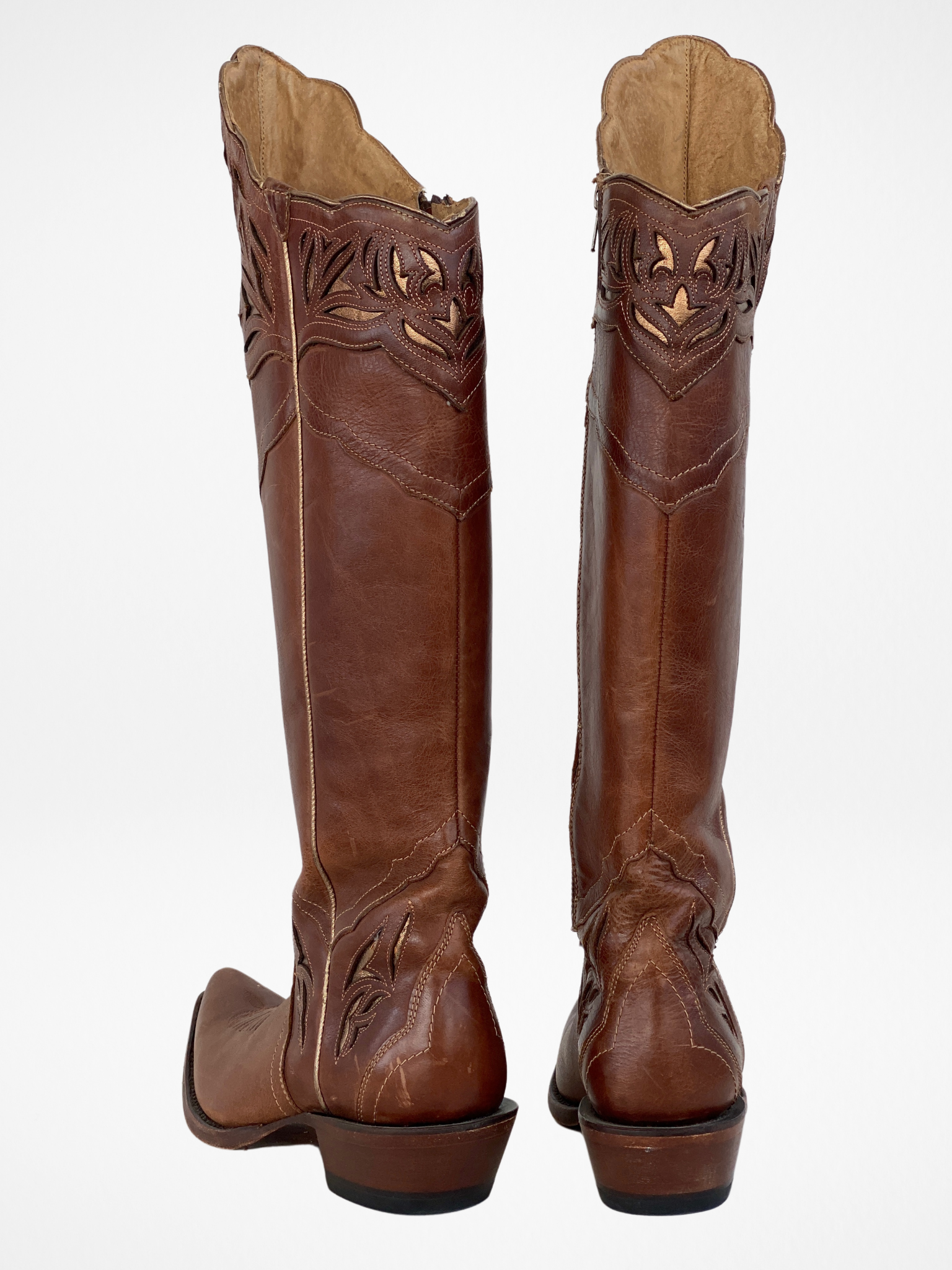 Ariat Chaparral Tall Brown And Gold Women’s Western Cowboy Boots - Balagan Vintage Cowboy boots 00s, 90s, Boots, brown leather, cowboy, cowboy boots, shoes