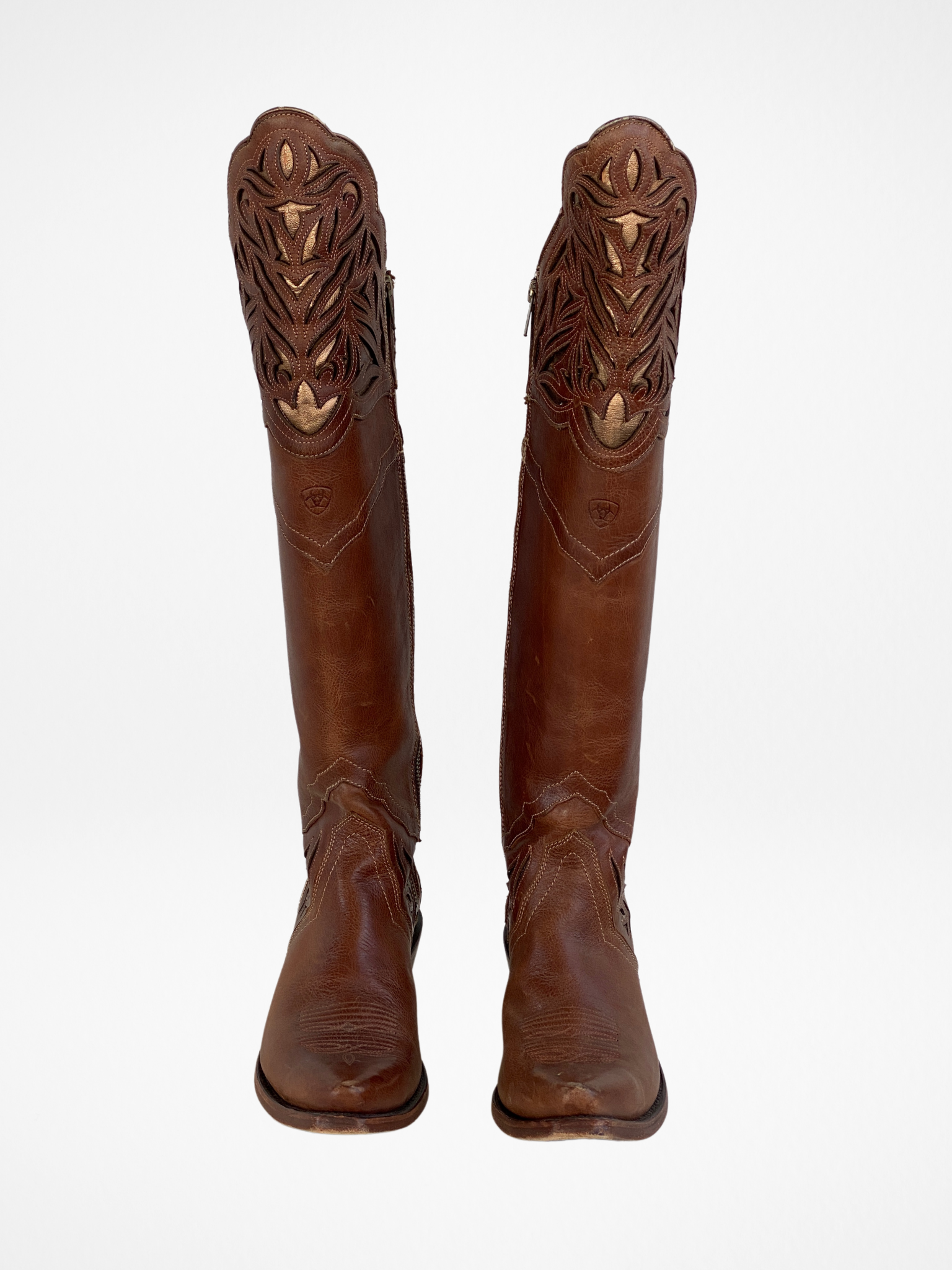 Ariat Chaparral Tall Brown And Gold Women’s Western Cowboy Boots - Balagan Vintage Cowboy boots 00s, 90s, Boots, brown leather, cowboy, cowboy boots, shoes