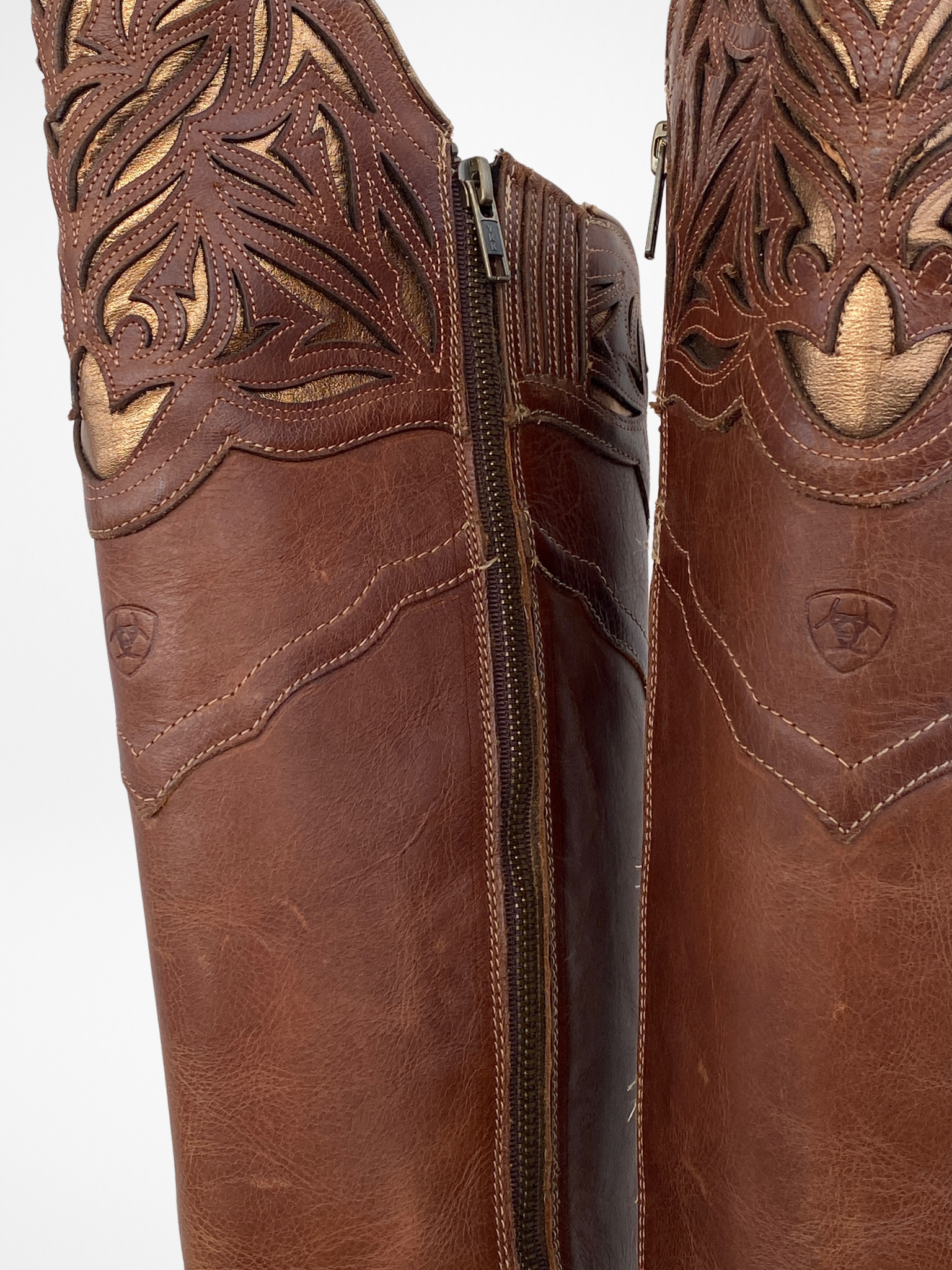 Ariat Chaparral Tall Brown And Gold Women’s Western Cowboy Boots - Balagan Vintage Cowboy boots 00s, 90s, Boots, brown leather, cowboy, cowboy boots, shoes