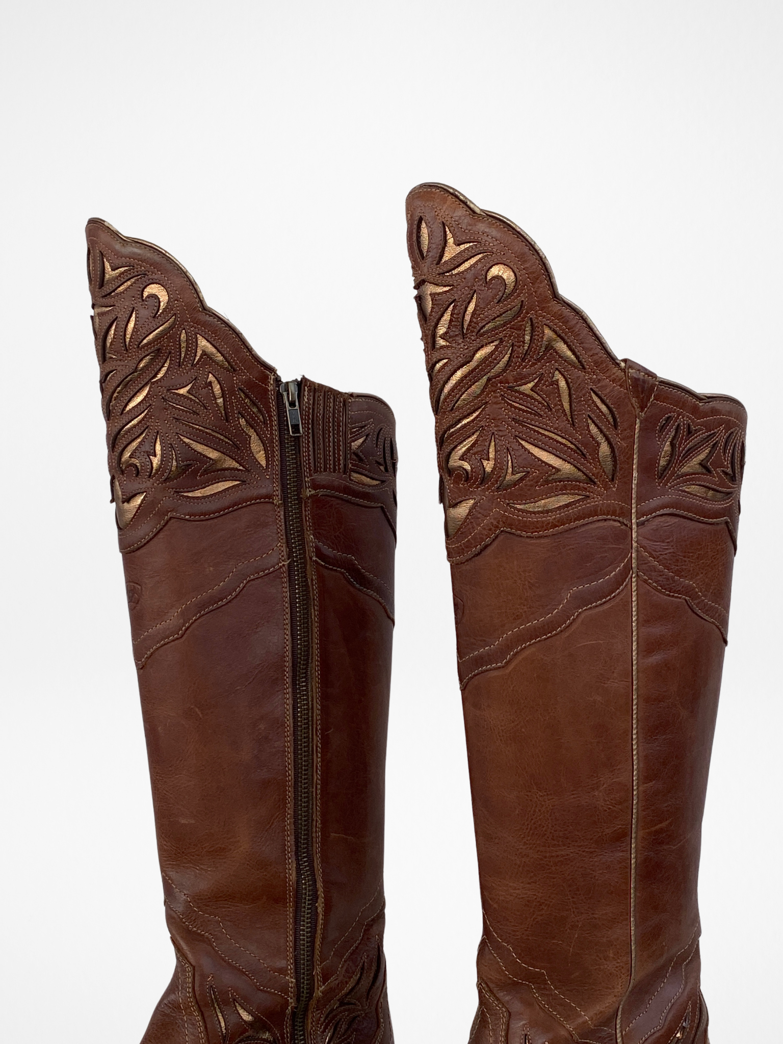 Ariat Chaparral Tall Brown And Gold Women’s Western Cowboy Boots - Balagan Vintage Cowboy boots 00s, 90s, Boots, brown leather, cowboy, cowboy boots, shoes