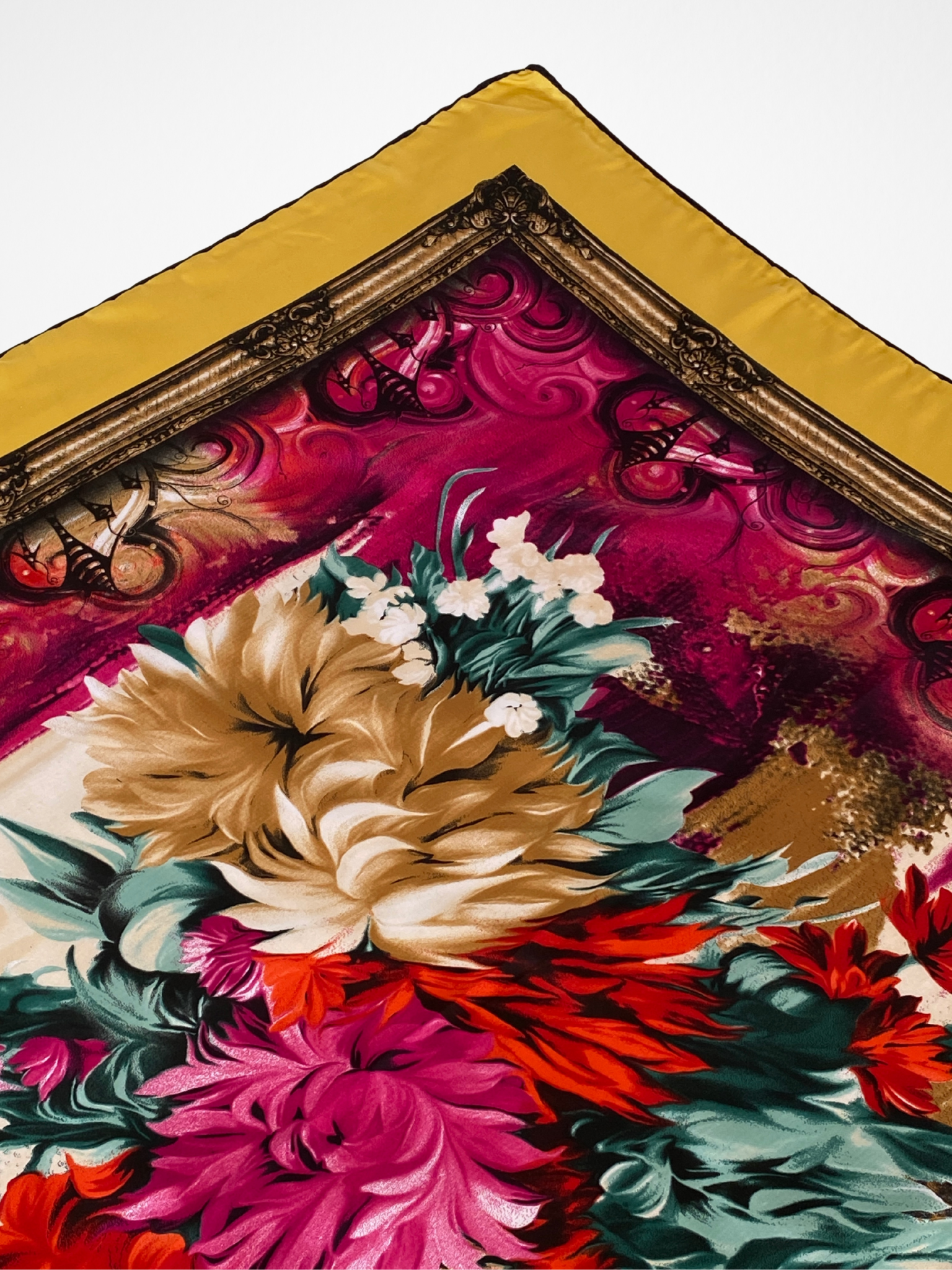 ARMEN Golden Floral Baroque Style Satin Silk Square Scarf - Balagan Vintage Scarf 00s, multicolored, NEW IN, scarf, summer