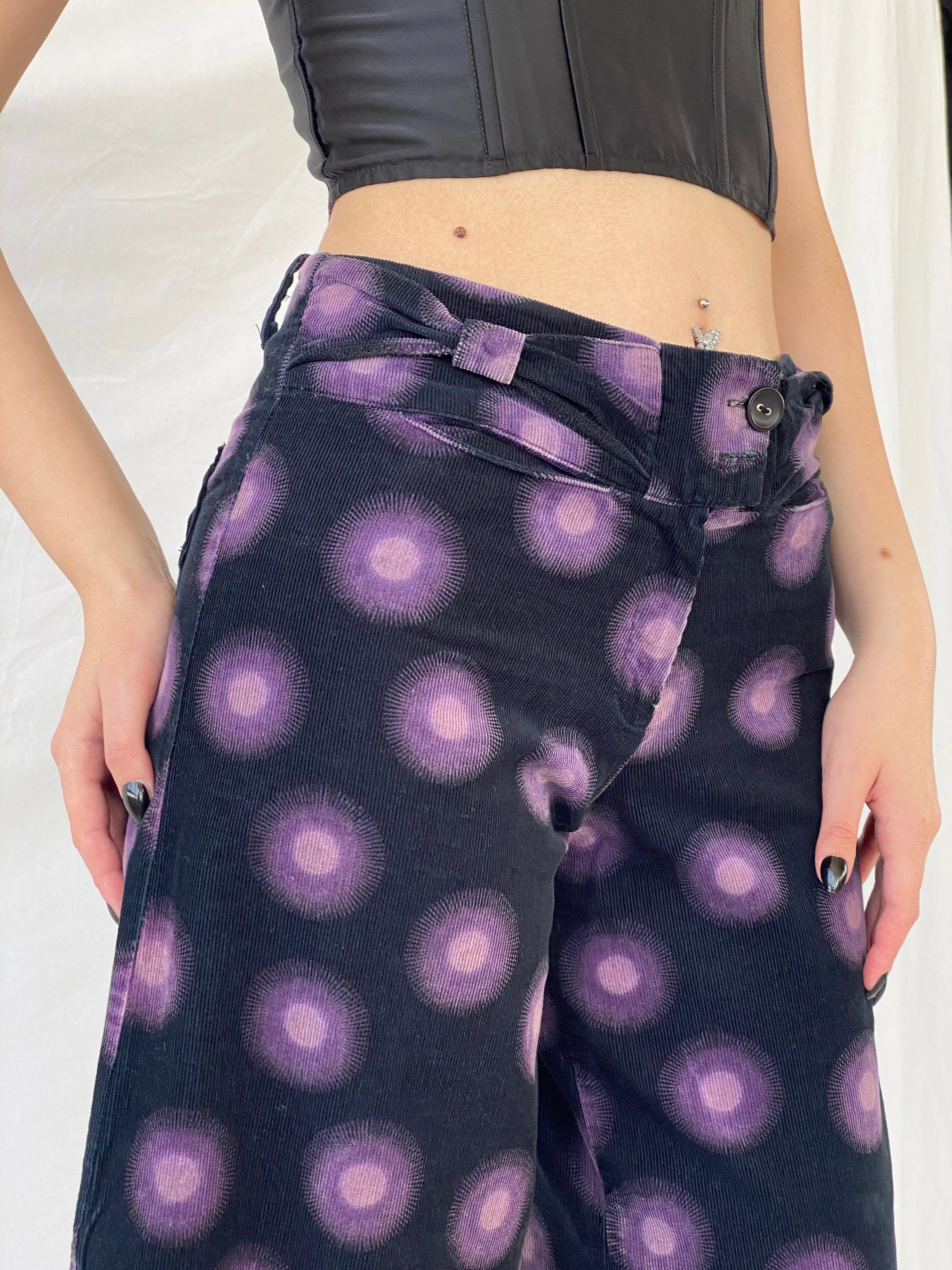 Art Ateliers Rare Toggery Wide Leg Black & Purple Corduroy Pants - M - Balagan Vintage Corduroy Pants 90s, Ayah, corduroy pants, NEW IN, vintage pants, women pants