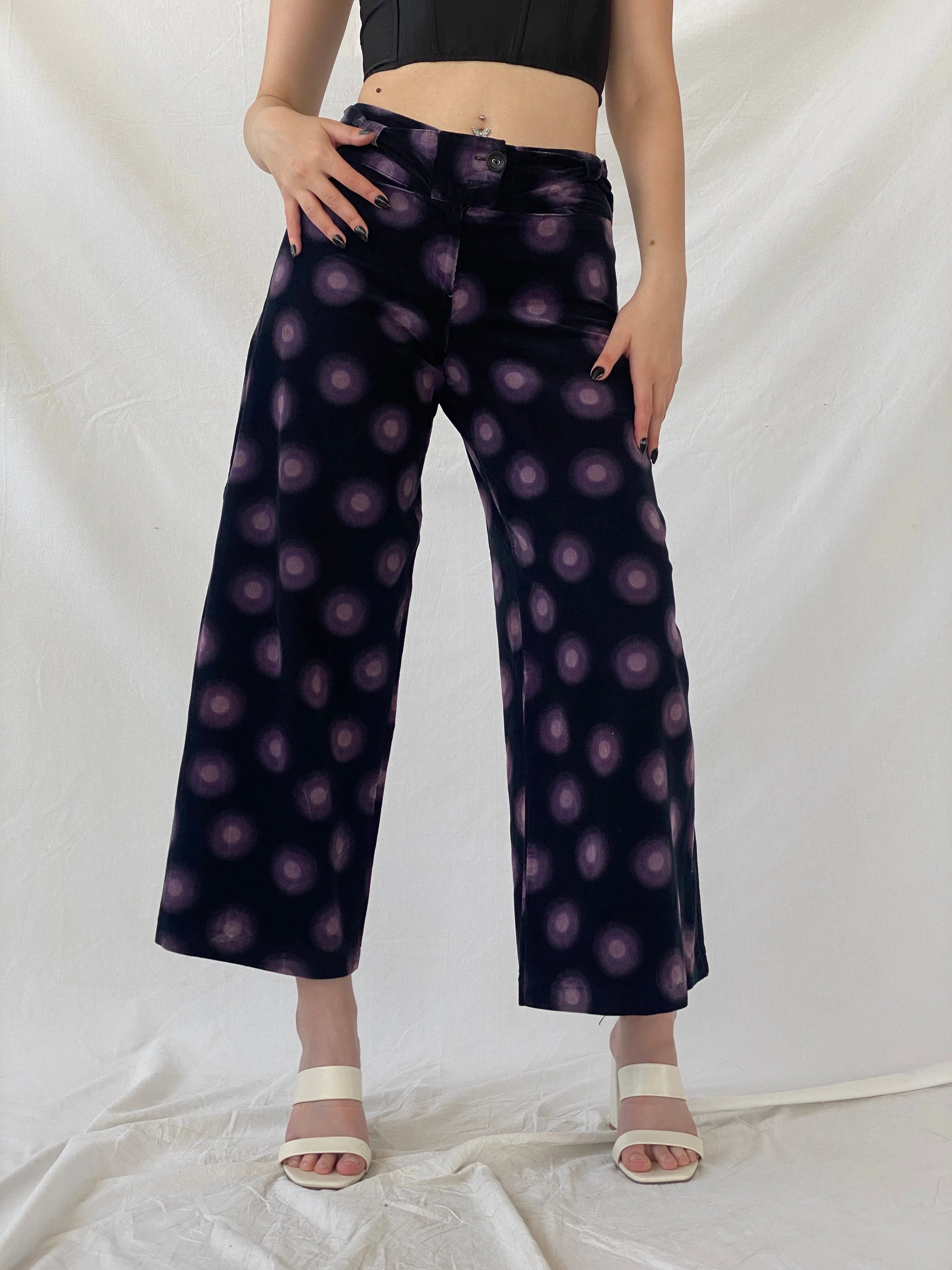 Art Ateliers Rare Toggery Wide Leg Black & Purple Corduroy Pants - M - Balagan Vintage Corduroy Pants 90s, Ayah, corduroy pants, NEW IN, vintage pants, women pants