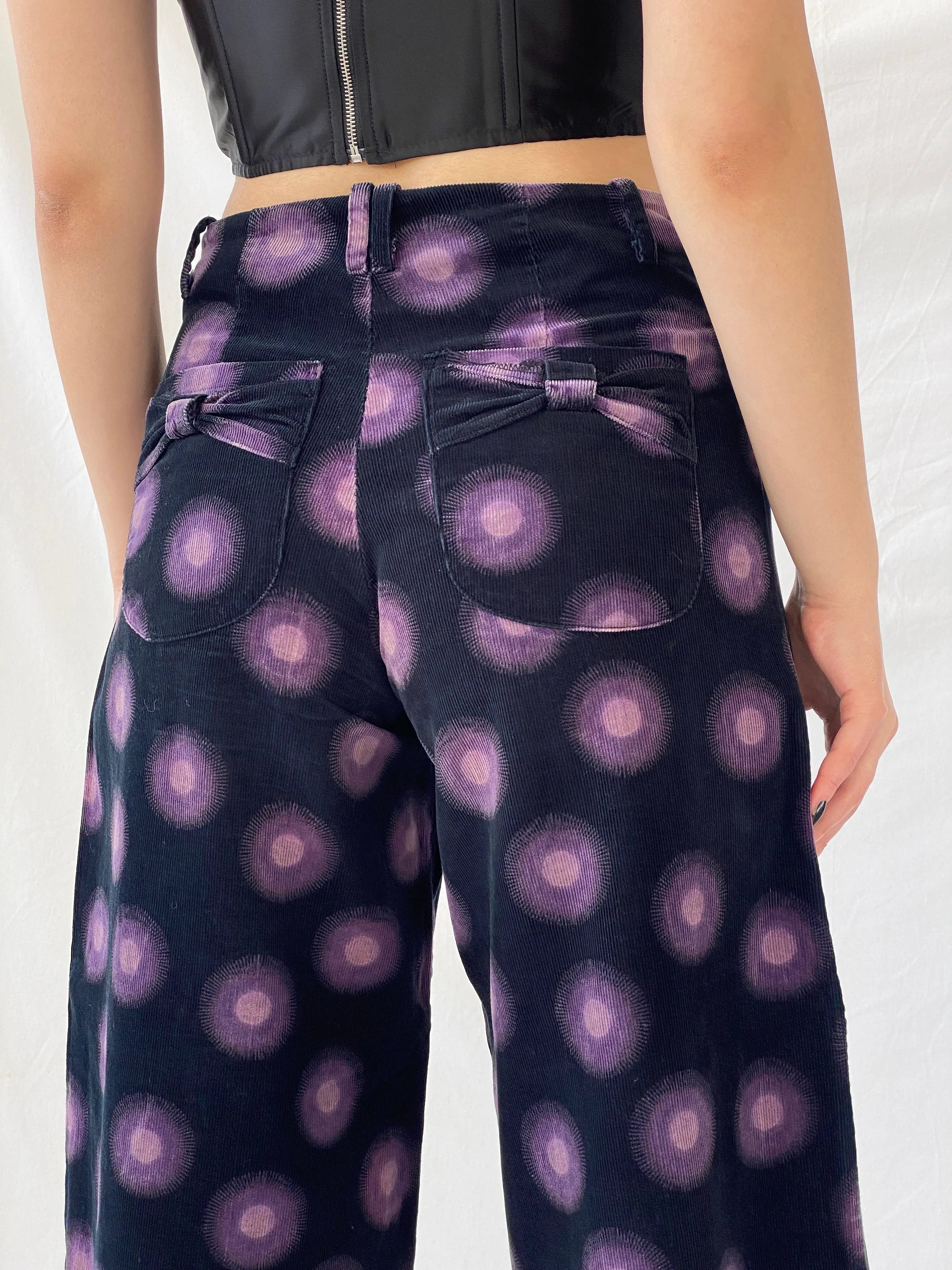 Art Ateliers Rare Toggery Wide Leg Black & Purple Corduroy Pants - M - Balagan Vintage Corduroy Pants 90s, Ayah, corduroy pants, NEW IN, vintage pants, women pants