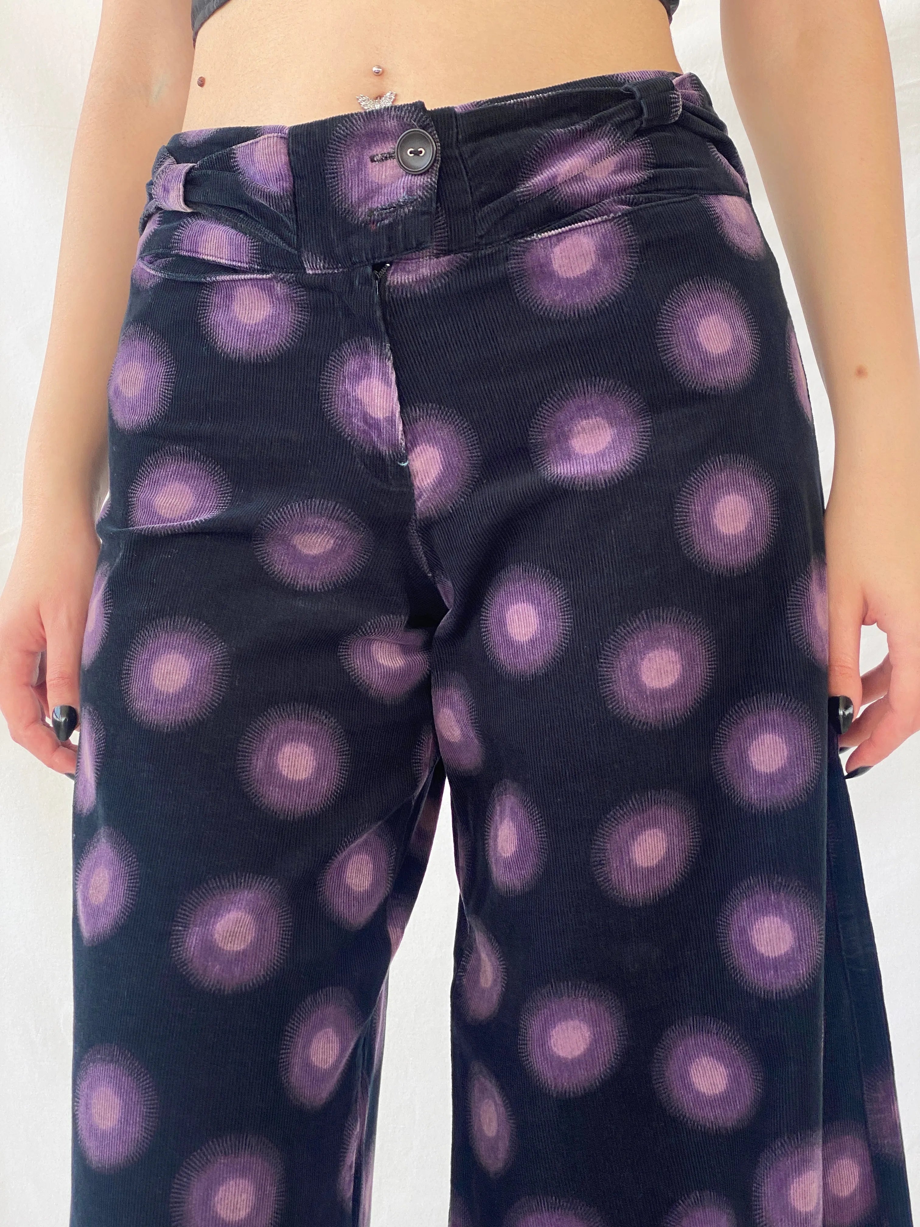 Art Ateliers Rare Toggery Wide Leg Black & Purple Corduroy Pants - M - Balagan Vintage Corduroy Pants 90s, Ayah, corduroy pants, NEW IN, vintage pants, women pants