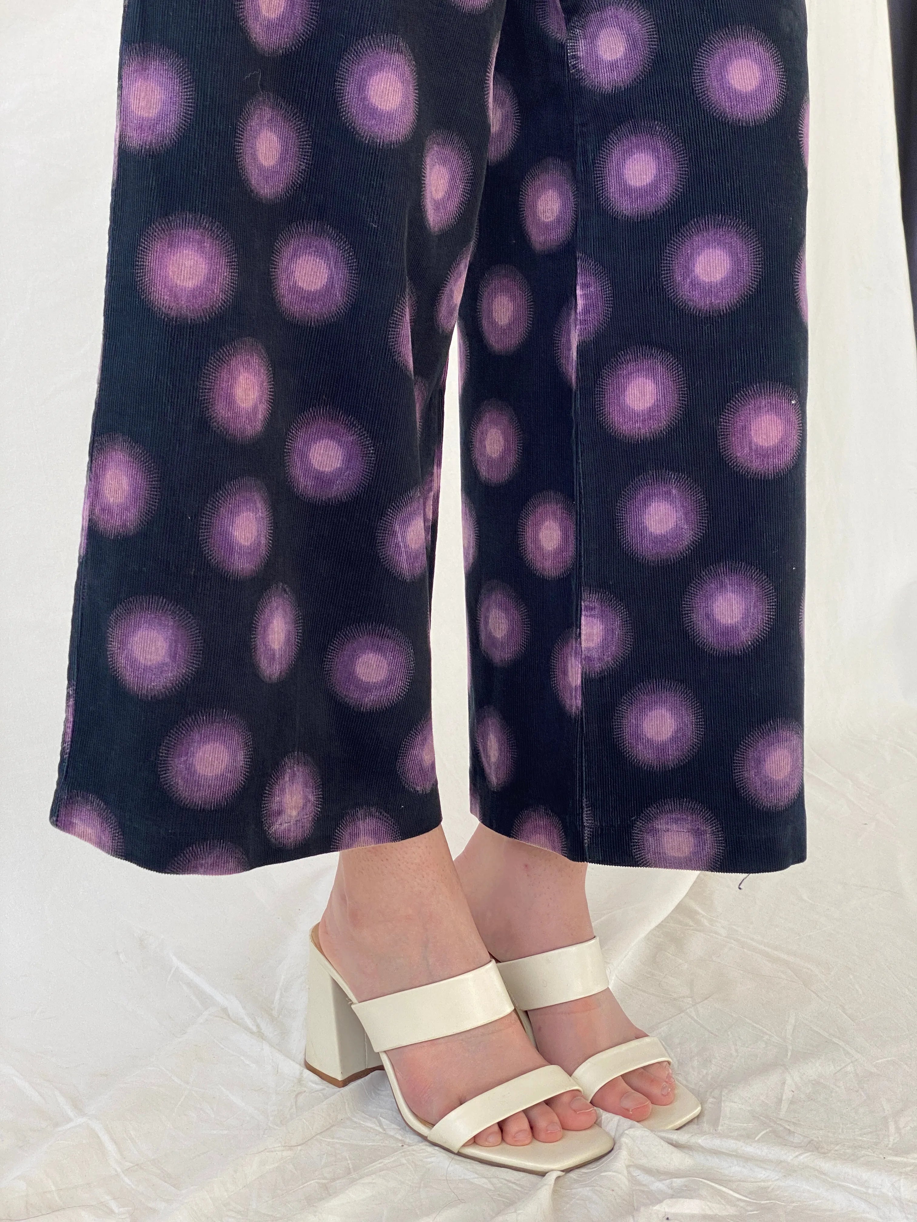 Art Ateliers Rare Toggery Wide Leg Black & Purple Corduroy Pants - M - Balagan Vintage Corduroy Pants 90s, Ayah, corduroy pants, NEW IN, vintage pants, women pants