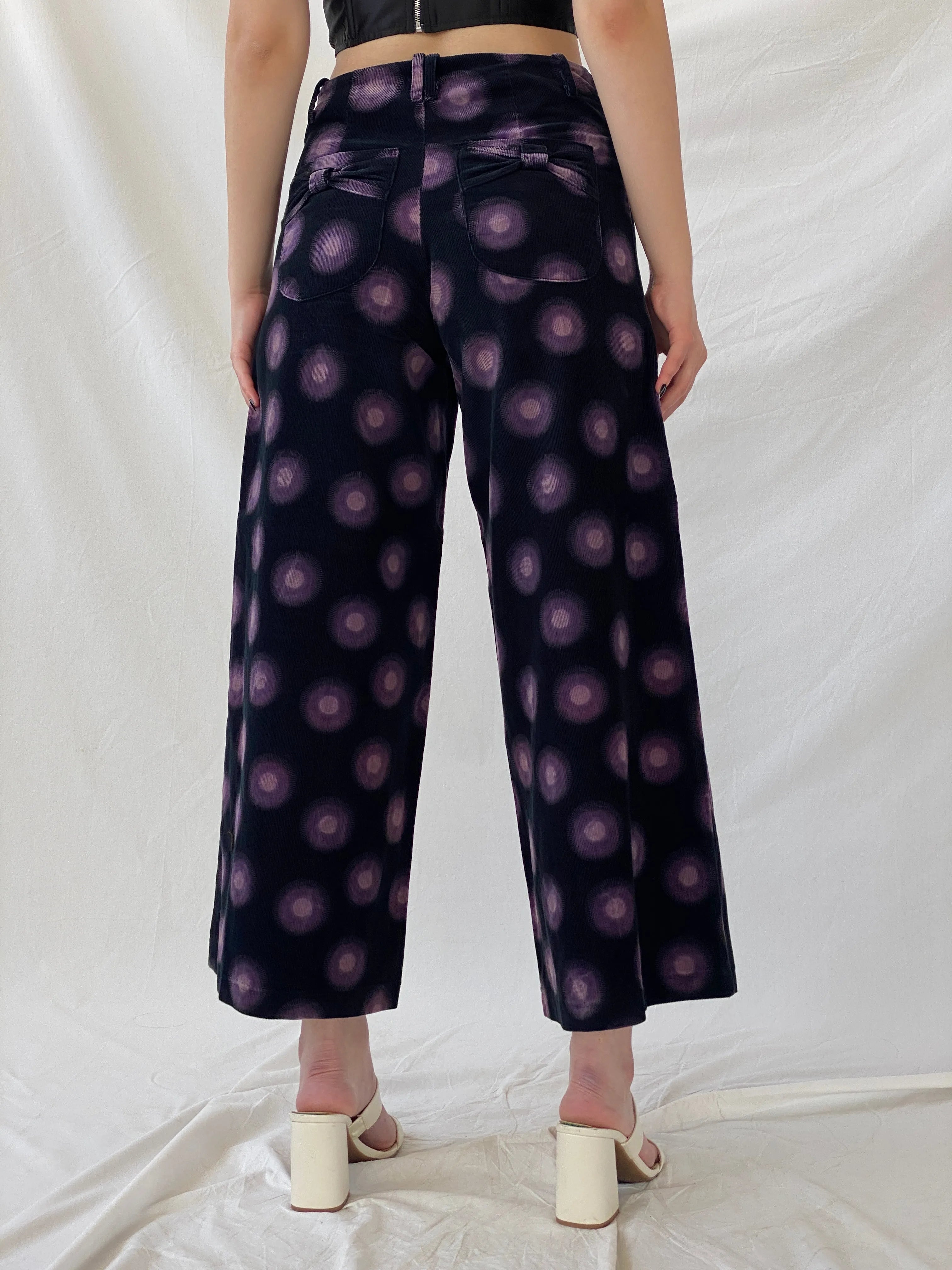 Art Ateliers Rare Toggery Wide Leg Black & Purple Corduroy Pants - M - Balagan Vintage Corduroy Pants 90s, Ayah, corduroy pants, NEW IN, vintage pants, women pants