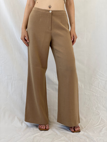 Ashley Brooke Designer Mode Beige Wide Leg Trousers Mid Rise Pants - L - Balagan Vintage Pants 00s, Ayah, NEW IN, Office core, pants, winter