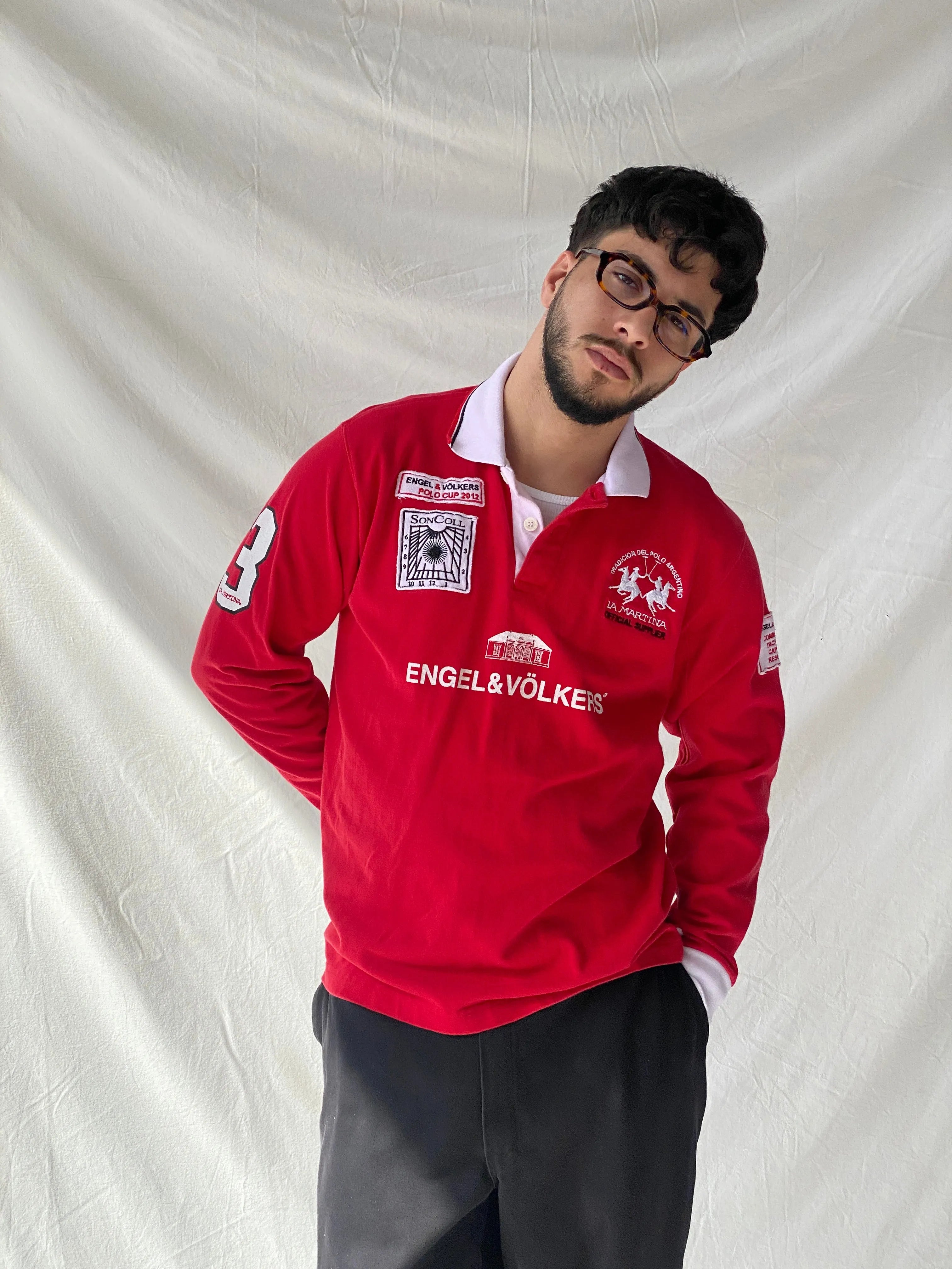 Authentic La Martina Saddlery Engel & Völkers 2012 Polo Cup Red Long Sleeve Cotton Jersey - M - Balagan Vintage Full Sleeve Top 90s, consignment, Hamza, Jersey, men, streetwear, vintage, vintage sweater, winter