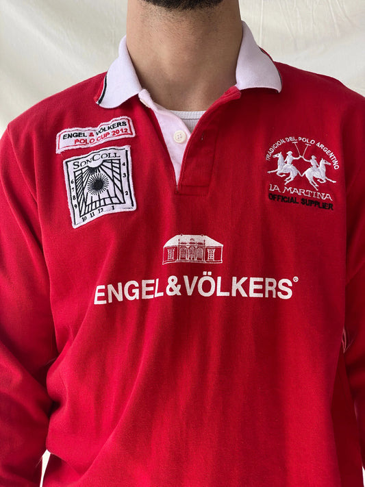 Authentic La Martina Saddlery Engel & Völkers 2012 Polo Cup Red Long Sleeve Cotton Jersey - M - Balagan Vintage Full Sleeve Top 90s, consignment, Hamza, Jersey, men, streetwear, vintage, vintage sweater, winter
