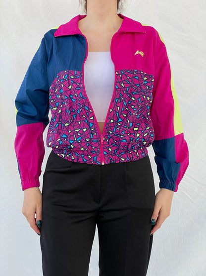 Avia Pink Yellow Geometric Women’s Windbreaker Track Jacket - S - Balagan Vintage Windbreaker Jacket 00s, Ayah, Coats&Jackets, consignment, Tasnim, vintage, vintage windbreaker, windbreaker, windbreaker jacket, women, Women's Windbreaker Jackets
