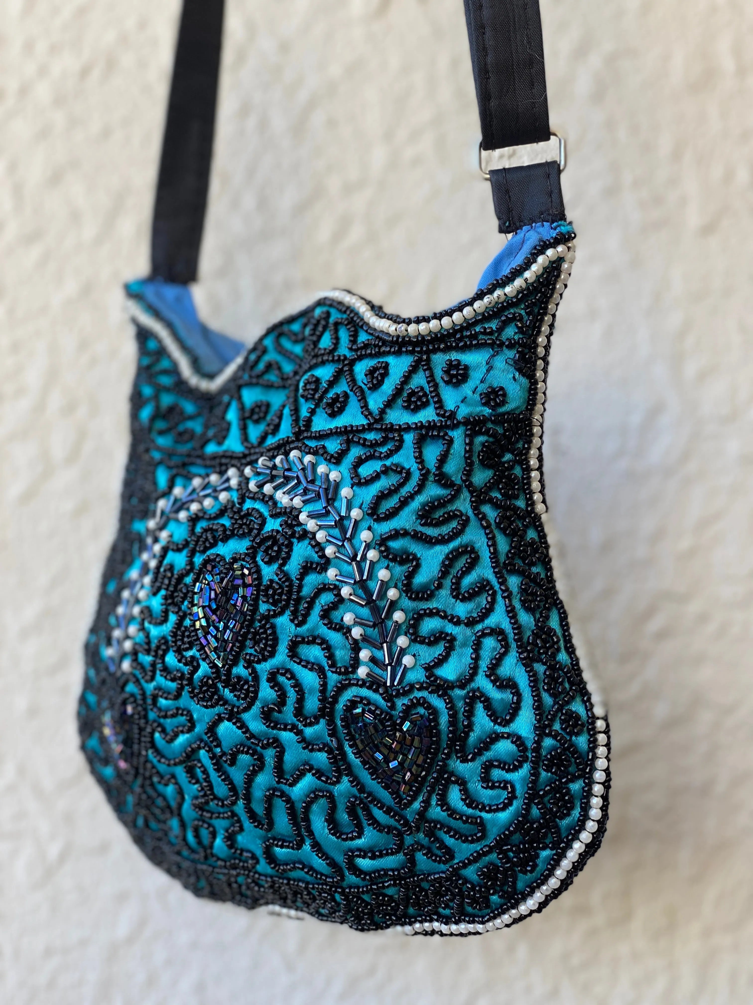 Beaded Blue Paisley Evening Crossbody Bag - Balagan Vintage Cross Body Bag 90s, bag, beaded, beaded bag, mini handbag, shoulder bag