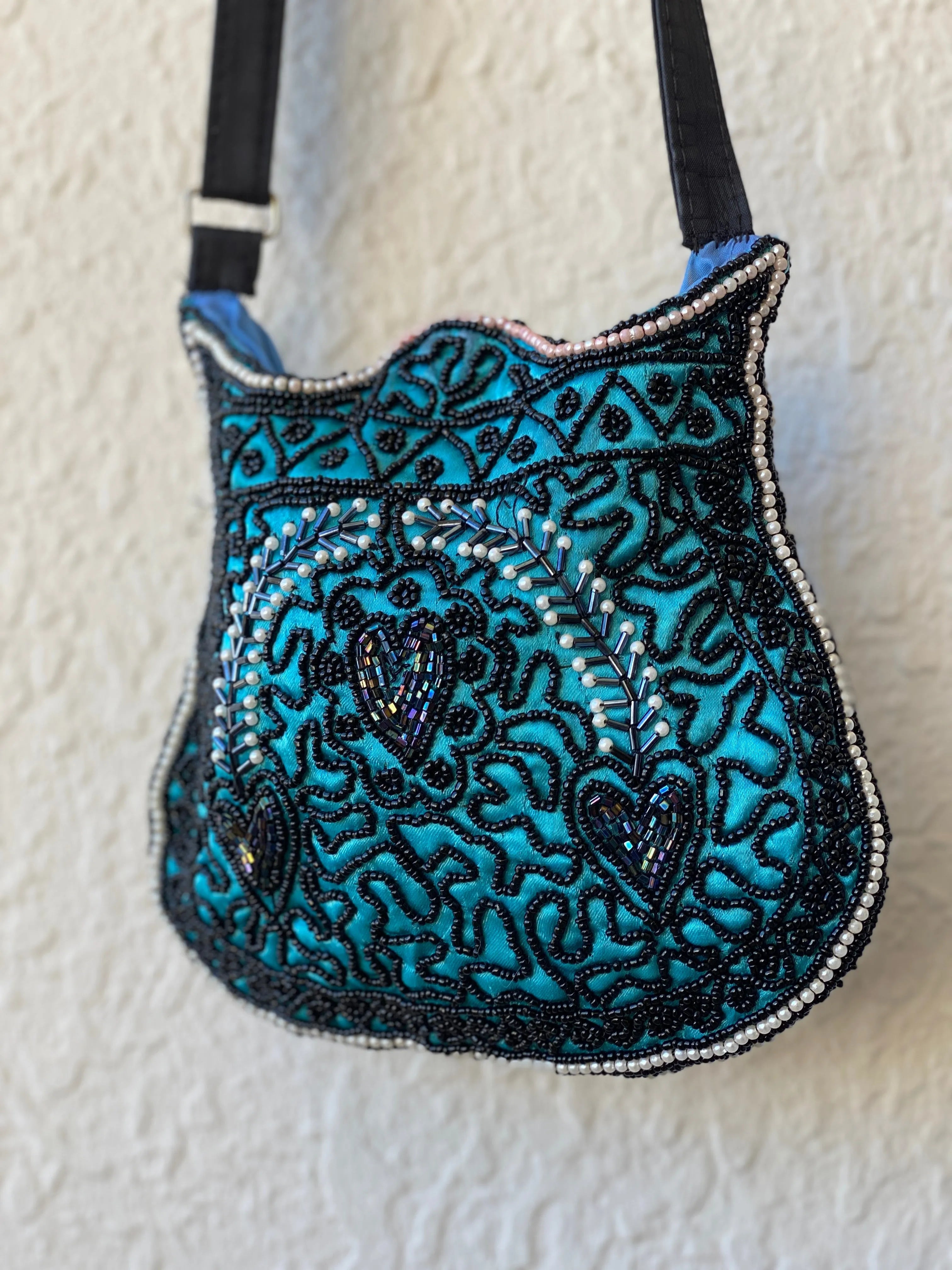 Beaded Blue Paisley Evening Crossbody Bag - Balagan Vintage Cross Body Bag 90s, bag, beaded, beaded bag, mini handbag, shoulder bag