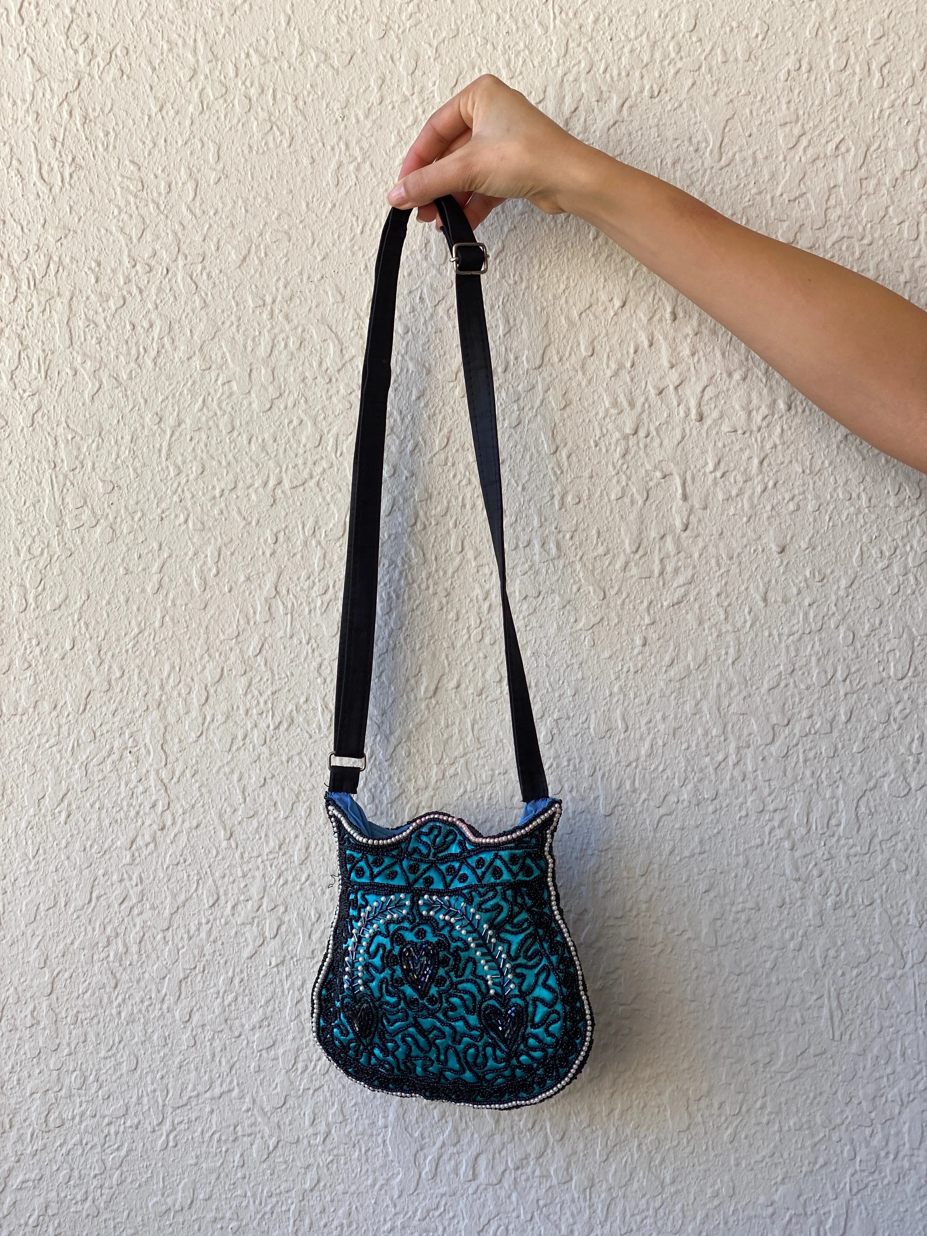 Beaded Blue Paisley Evening Crossbody Bag - Balagan Vintage Cross Body Bag 90s, bag, beaded, beaded bag, mini handbag, shoulder bag