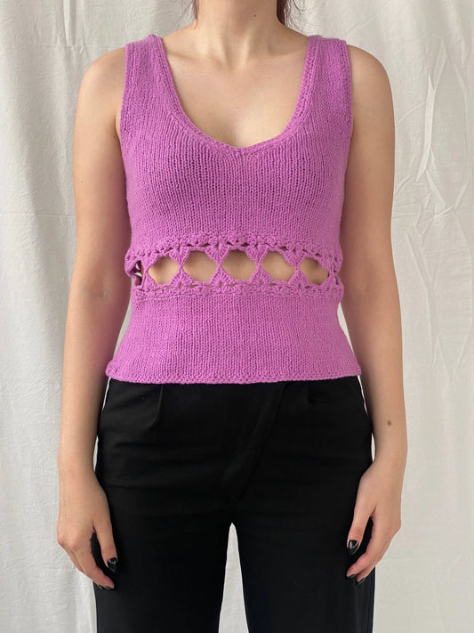 Beautiful Ana Rousa Knitted Crochet Lilac Sleeveless Cutout Top - L - Balagan Vintage Sleeveless Top 00s, Ayah, knit, knitted, women top