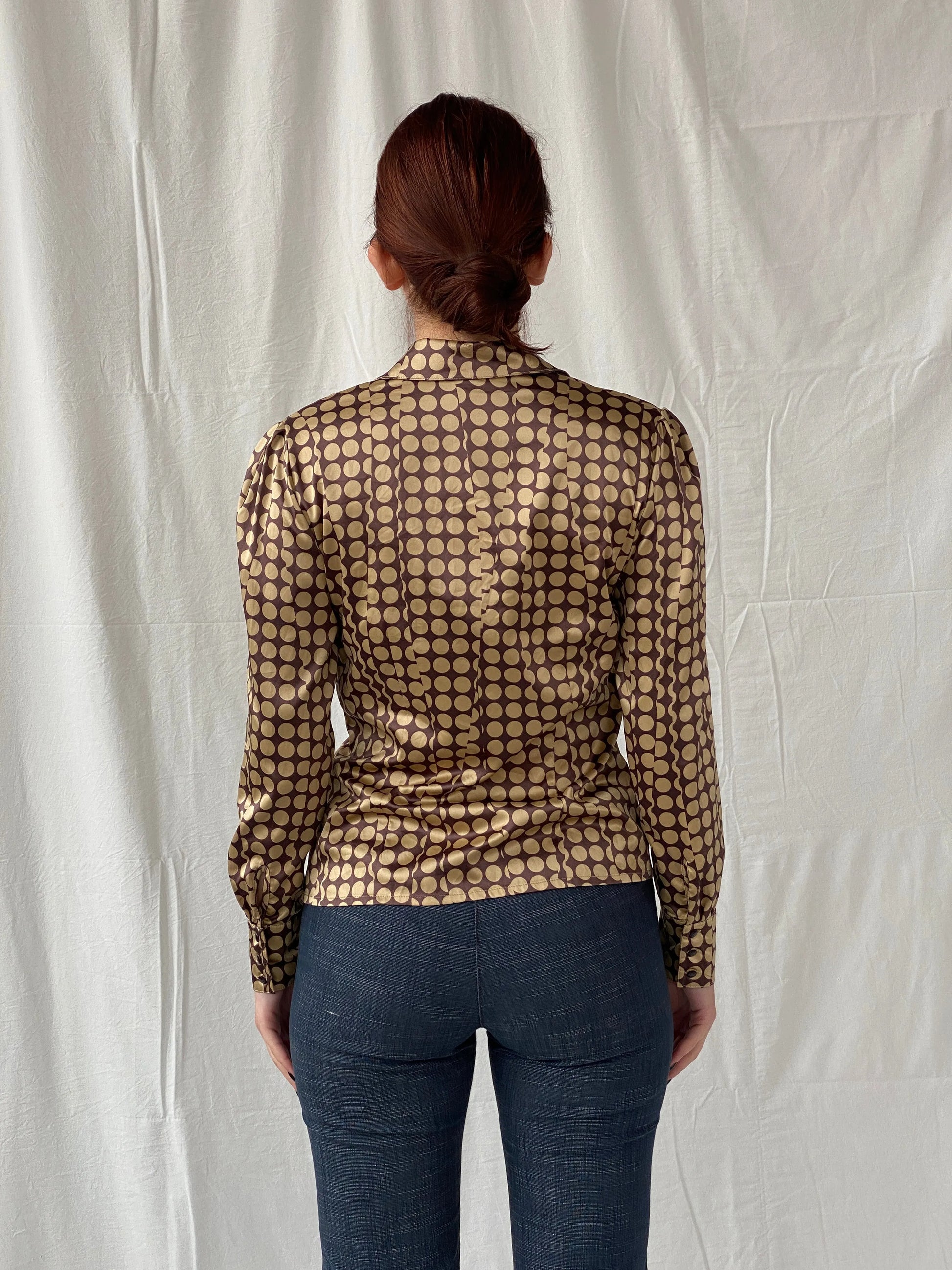 Beautiful Apart Brown Beige Polka Dot Buttoned Long Sleeve Women’s Shirt - S - Balagan Vintage Full sleeve Shirt 00s, Ayah, full sleeve shirt, shirt, women shirt