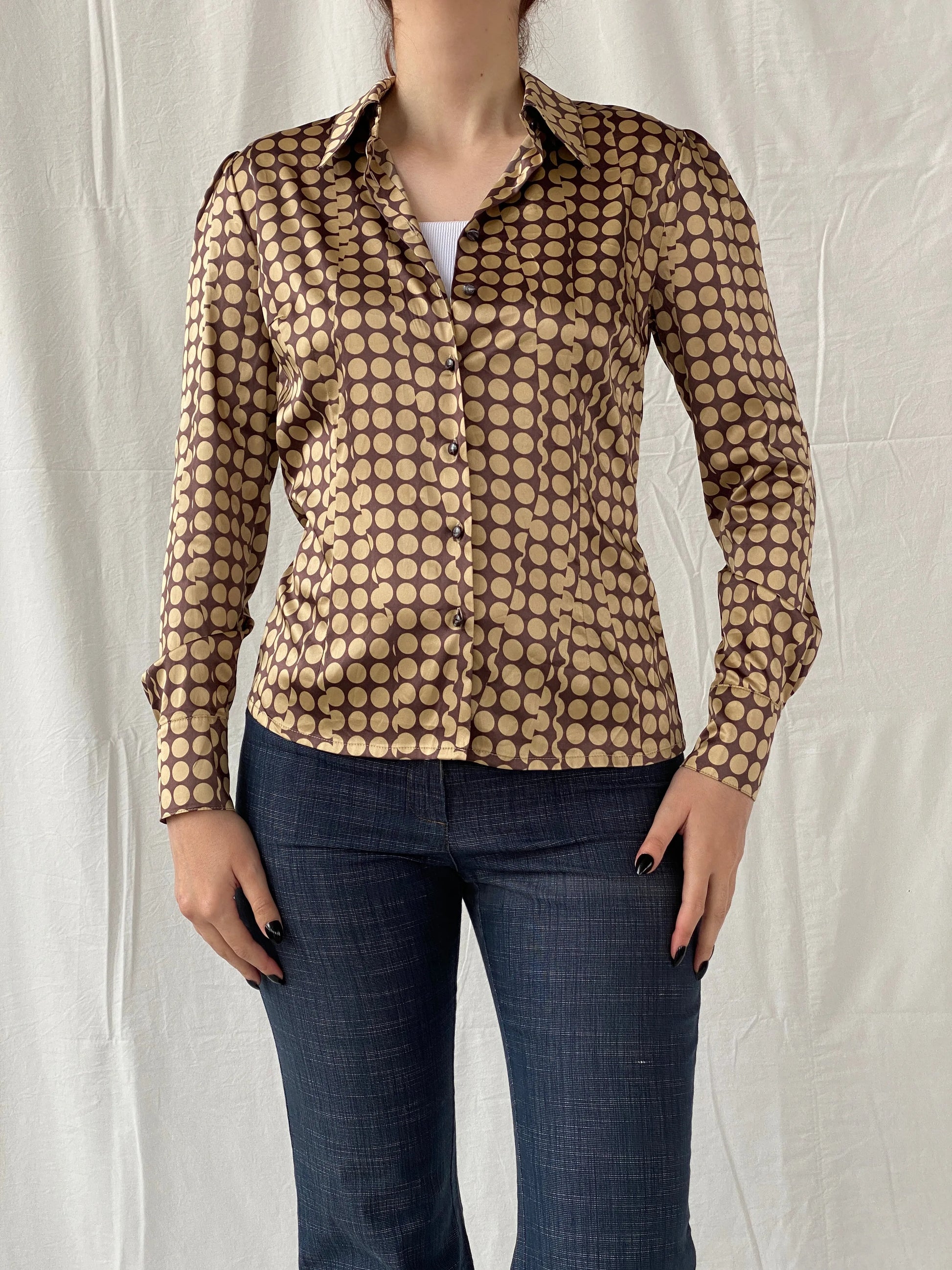 Beautiful Apart Brown Beige Polka Dot Buttoned Long Sleeve Women’s Shirt - S - Balagan Vintage Full sleeve Shirt 00s, Ayah, full sleeve shirt, shirt, women shirt