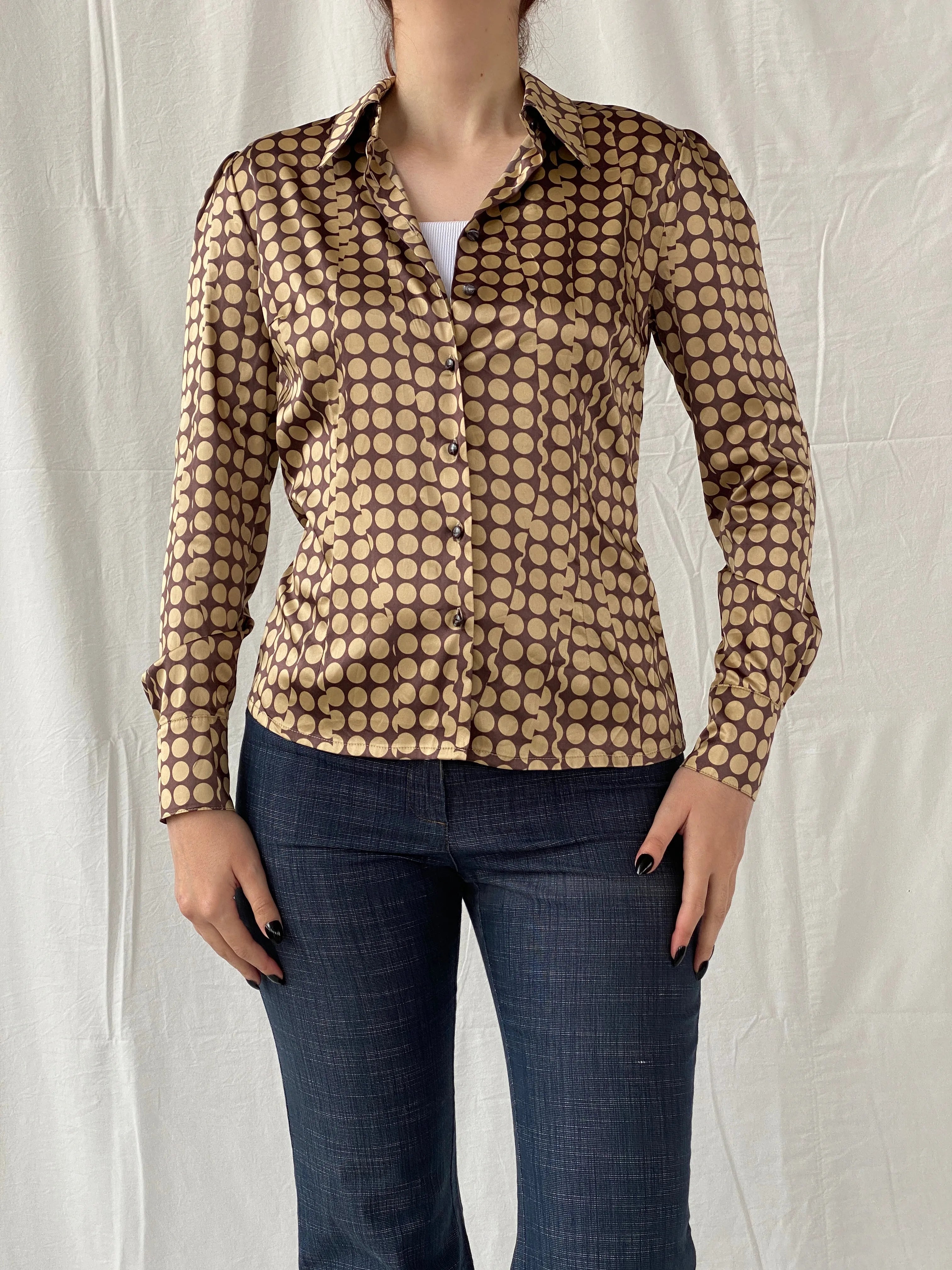 Beautiful Apart Brown Beige Polka Dot Buttoned Long Sleeve Women’s Shirt - S - Balagan Vintage Full sleeve Shirt 00s, Ayah, full sleeve shirt, shirt, women shirt