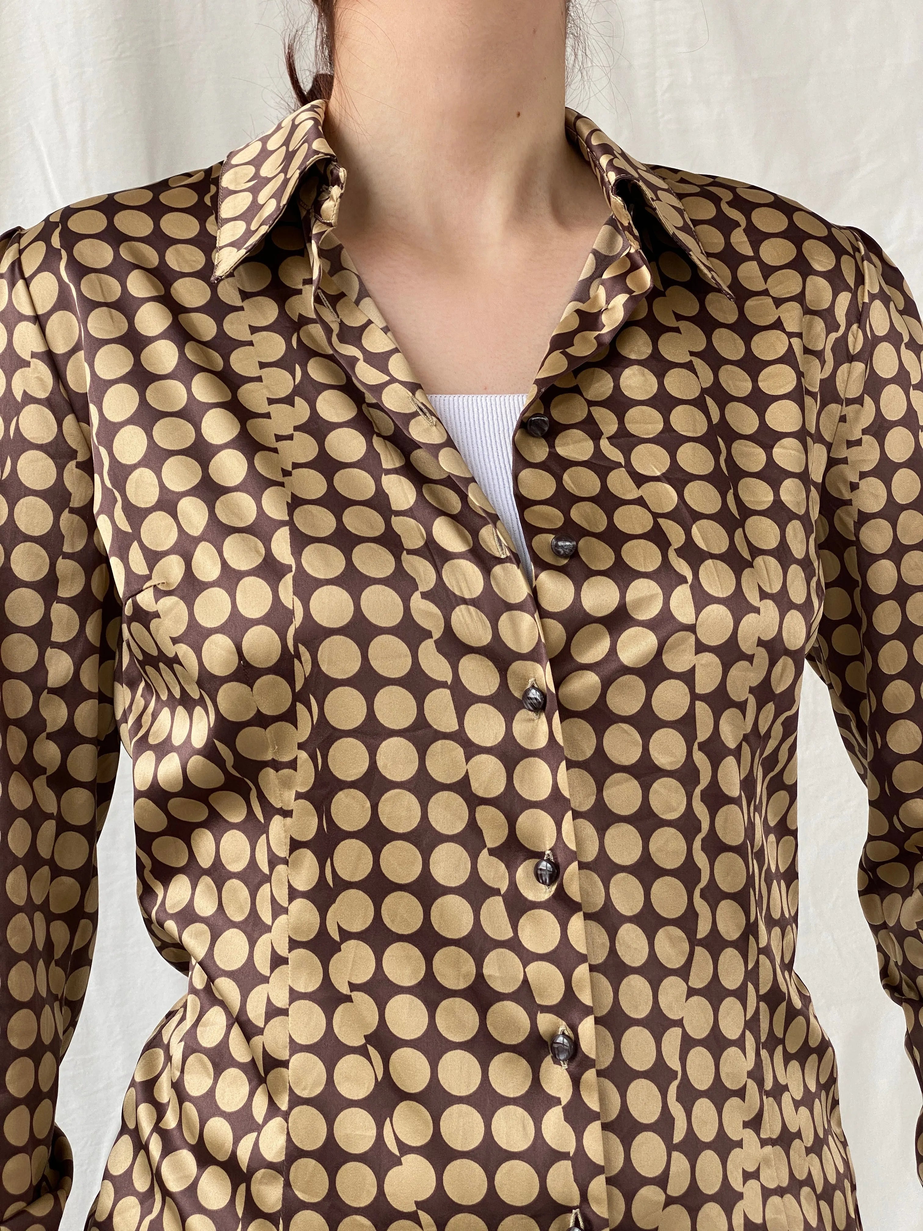 Beautiful Apart Brown Beige Polka Dot Buttoned Long Sleeve Women’s Shirt - S - Balagan Vintage Full sleeve Shirt 00s, Ayah, full sleeve shirt, shirt, women shirt