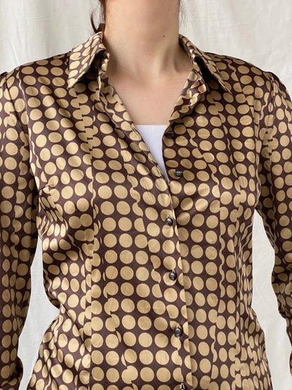 Beautiful Apart Brown Beige Polka Dot Buttoned Long Sleeve Women’s Shirt - S - Balagan Vintage Full sleeve Shirt 00s, Ayah, full sleeve shirt, shirt, women shirt
