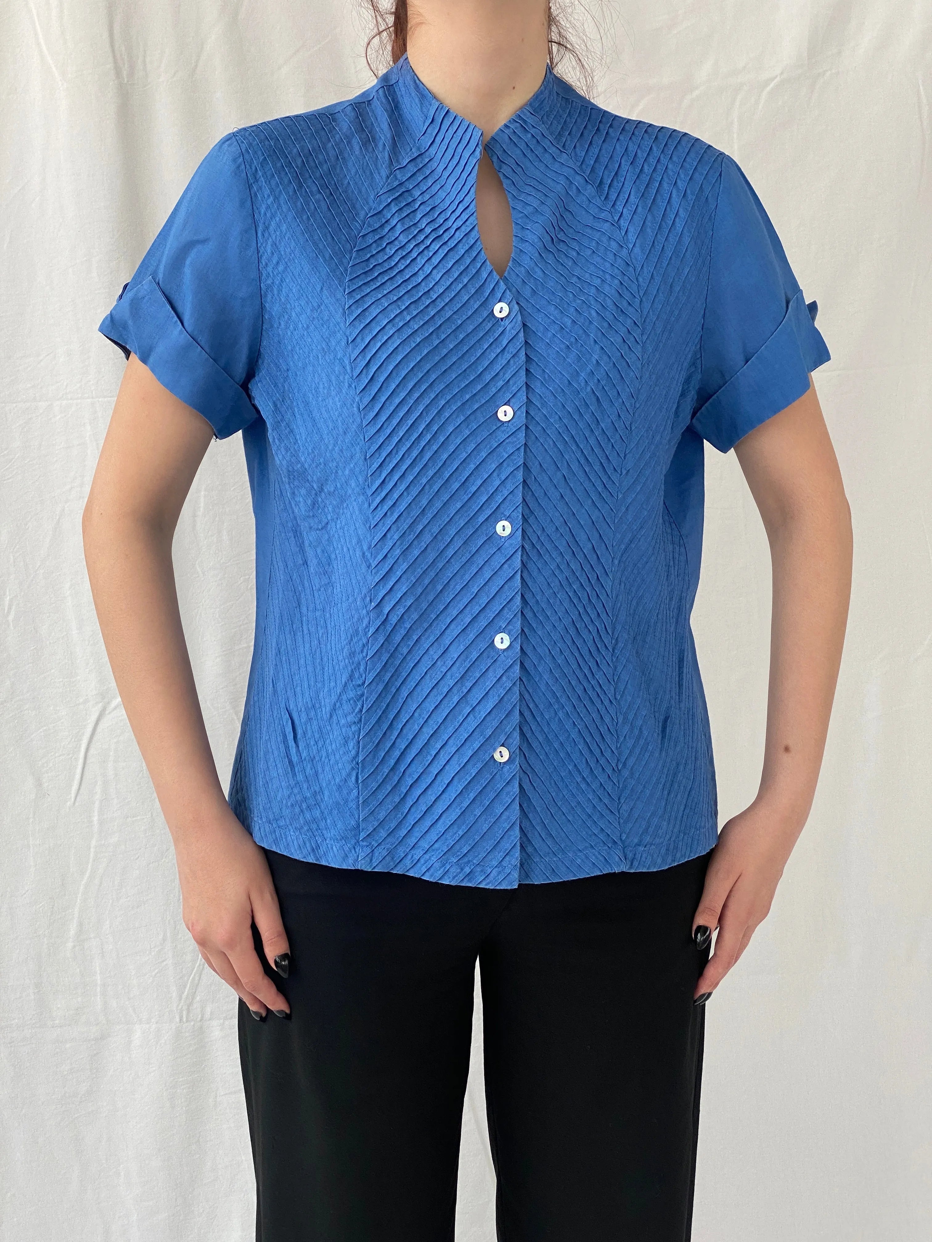 Beautiful Appraisal Blue Ramie Women’s Short Sleeve Buttoned Structured Shirt - L - Balagan Vintage Half Sleeve Shirt Ayah, half sleeve shirt, shirt, women shirt