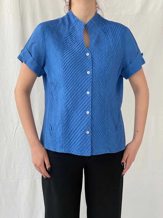 Beautiful Appraisal Blue Ramie Women’s Short Sleeve Buttoned Structured Shirt - L - Balagan Vintage Half Sleeve Shirt Ayah, half sleeve shirt, shirt, women shirt