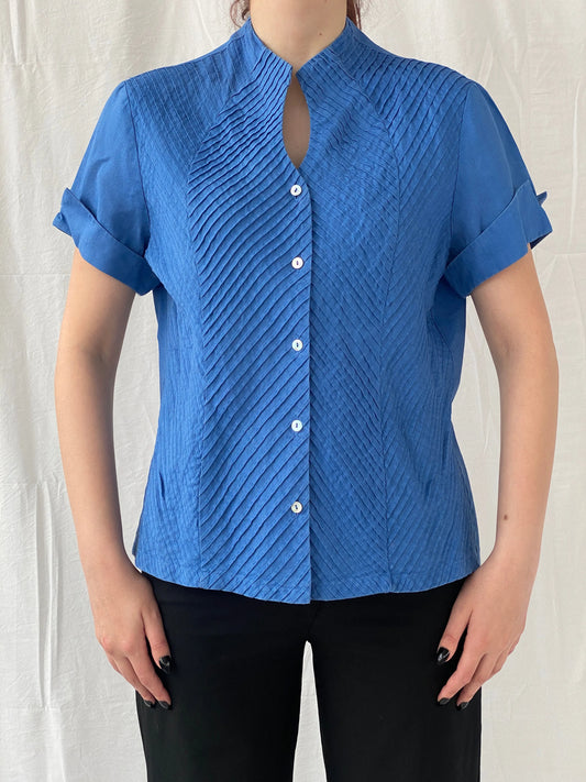 Beautiful Appraisal Blue Ramie Women’s Short Sleeve Buttoned Structured Shirt - L - Balagan Vintage Half Sleeve Shirt Ayah, half sleeve shirt, shirt, women shirt