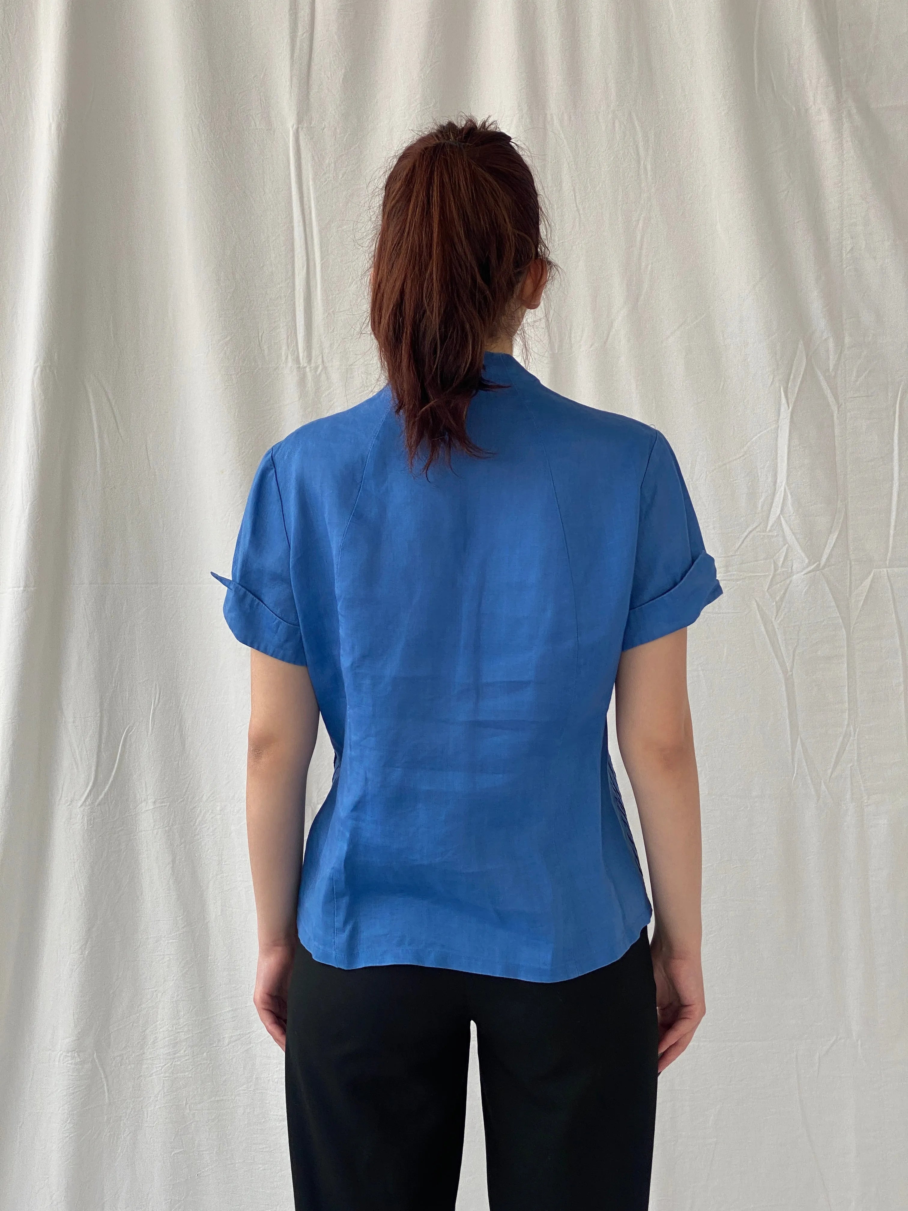Beautiful Appraisal Blue Ramie Women’s Short Sleeve Buttoned Structured Shirt - L - Balagan Vintage Half Sleeve Shirt Ayah, half sleeve shirt, shirt, women shirt