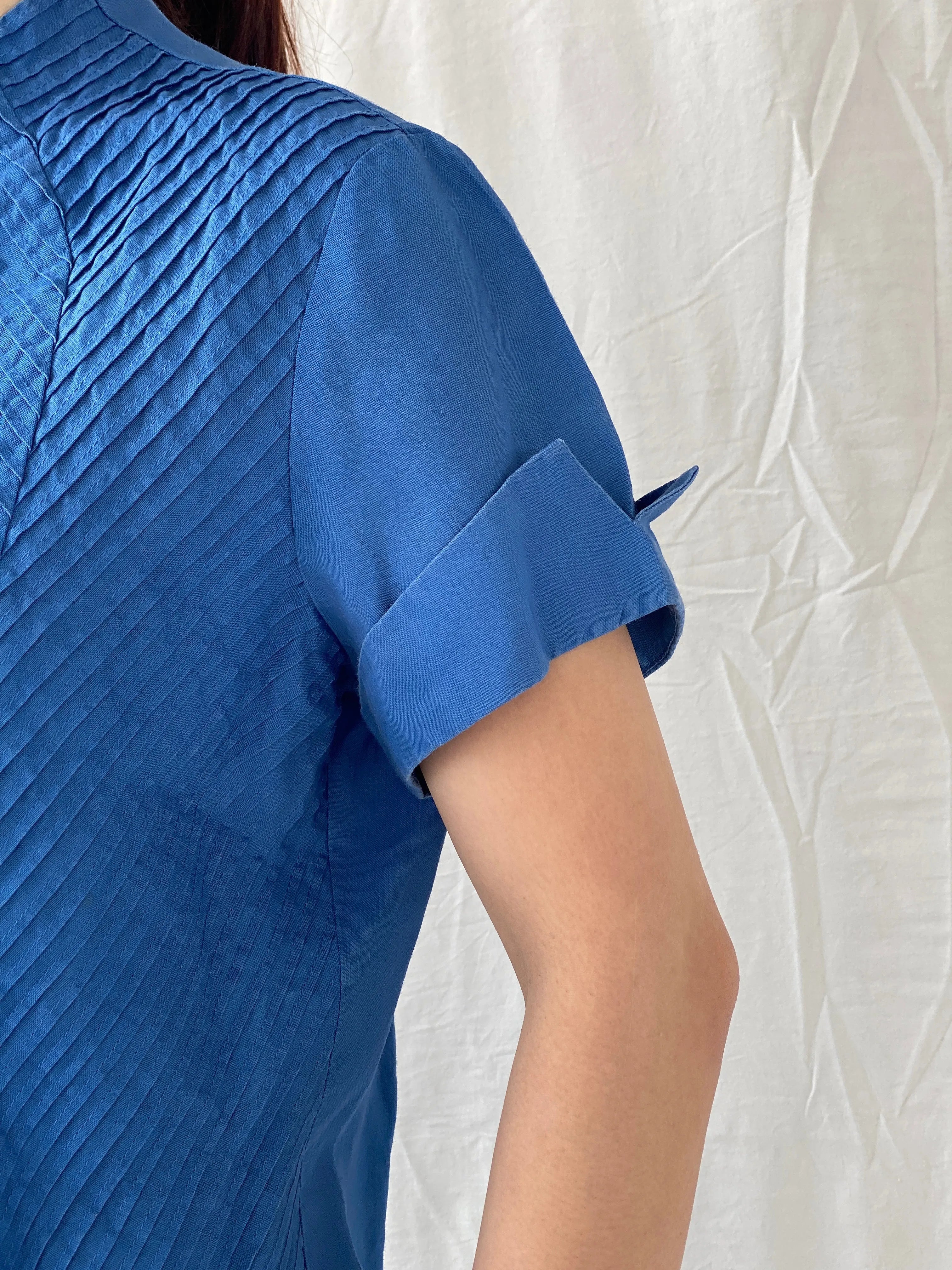Beautiful Appraisal Blue Ramie Women’s Short Sleeve Buttoned Structured Shirt - L - Balagan Vintage Half Sleeve Shirt Ayah, half sleeve shirt, shirt, women shirt