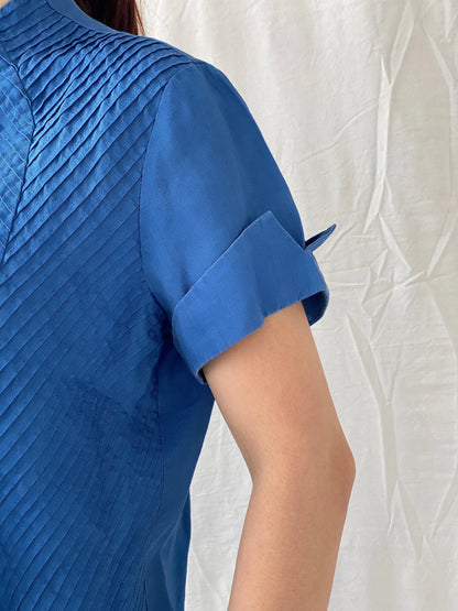 Beautiful Appraisal Blue Ramie Women’s Short Sleeve Buttoned Structured Shirt - L - Balagan Vintage Half Sleeve Shirt Ayah, half sleeve shirt, shirt, women shirt