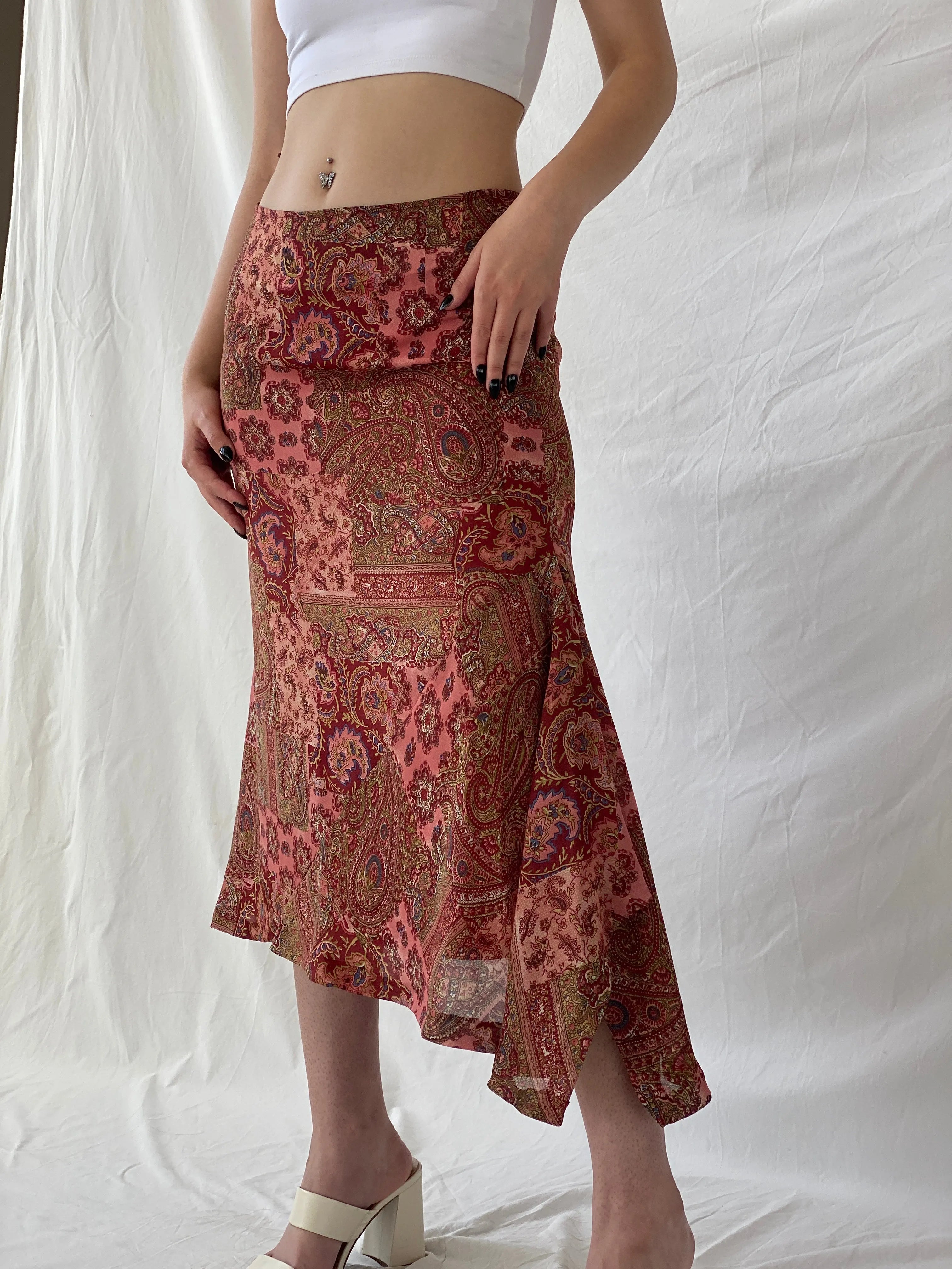 Beautiful Carlos De Miguel Pink Paisley Mandela Print Midi Skirt - L - Balagan Vintage Midi Skirt Ayah, consignment, midi skirt, NEW IN, skirt, Tojan