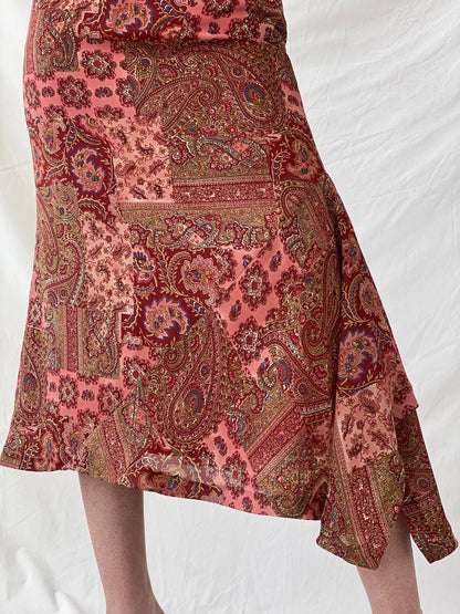 Beautiful Carlos De Miguel Pink Paisley Mandela Print Midi Skirt - L - Balagan Vintage Midi Skirt Ayah, consignment, midi skirt, skirt, Tojan
