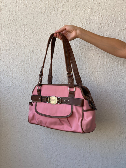 Beautiful Chaps Pink Nylon Brown Leather Shoulder Bag - Balagan Vintage Cross Body Bag 00s, 90s, bag, floral, NEW IN, shoulder bag, Y2K