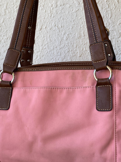 Beautiful Chaps Pink Nylon Brown Leather Shoulder Bag - Balagan Vintage Cross Body Bag 00s, 90s, bag, floral, NEW IN, shoulder bag, Y2K