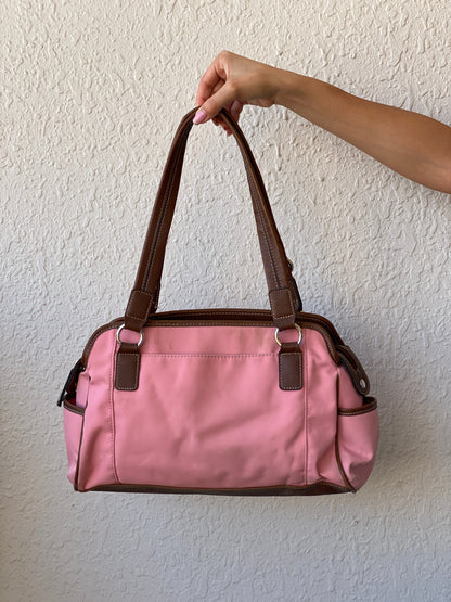 Beautiful Chaps Pink Nylon Brown Leather Shoulder Bag - Balagan Vintage Cross Body Bag 00s, 90s, bag, floral, NEW IN, shoulder bag, Y2K