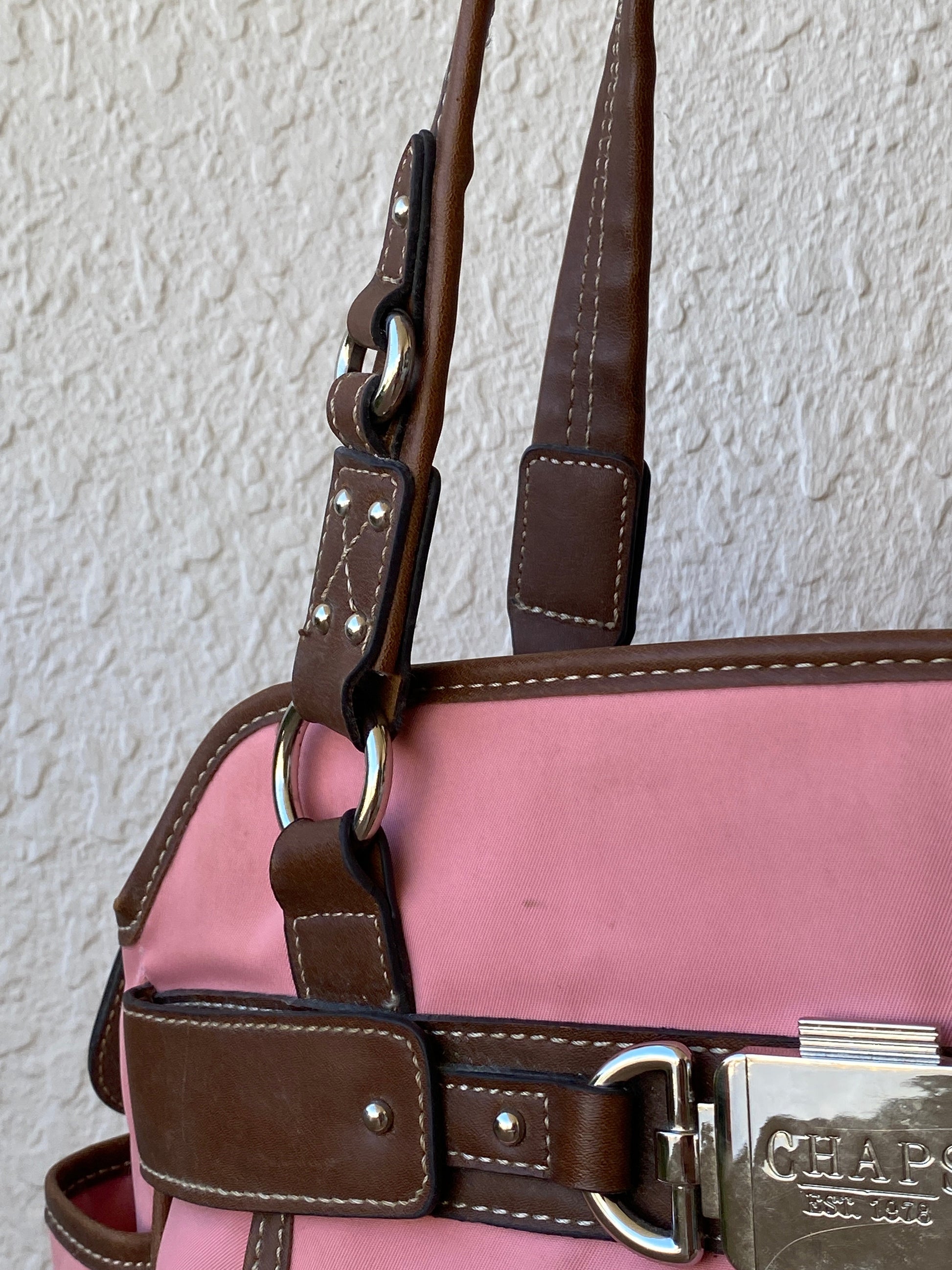 Beautiful Chaps Pink Nylon Brown Leather Shoulder Bag - Balagan Vintage Cross Body Bag 00s, 90s, bag, floral, NEW IN, shoulder bag, Y2K
