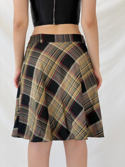 Beautiful Fusion Plaid Flannel Yellow Black Women’s Tartan Short Skirt - M - Balagan Vintage Midi Skirt Ayah, midi skirt, plaid, plaid skirt, striped, winter