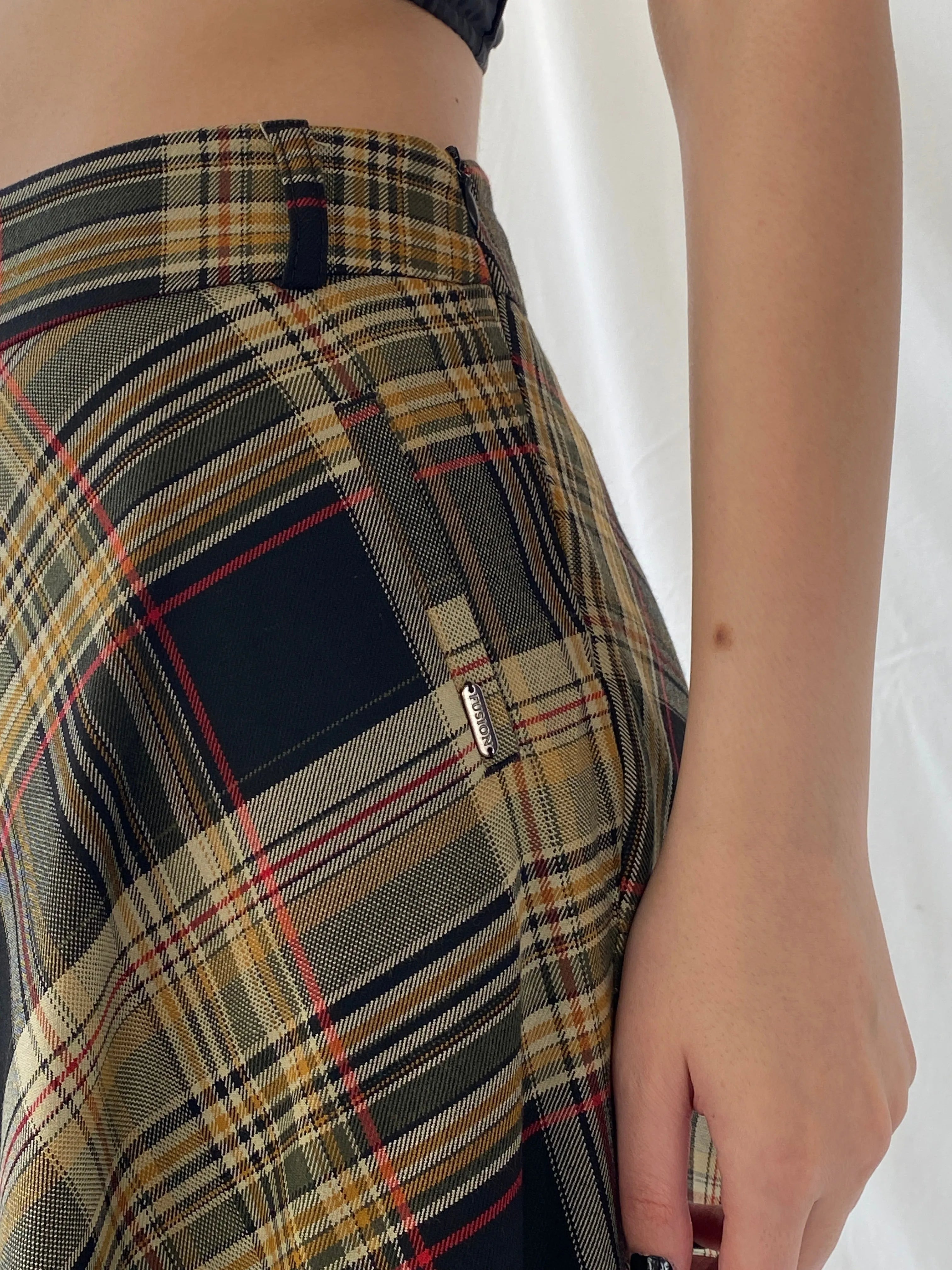 Beautiful Fusion Plaid Flannel Yellow Black Women’s Tartan Short Skirt - M - Balagan Vintage Midi Skirt Ayah, midi skirt, NEW IN, plaid, plaid skirt, striped, winter
