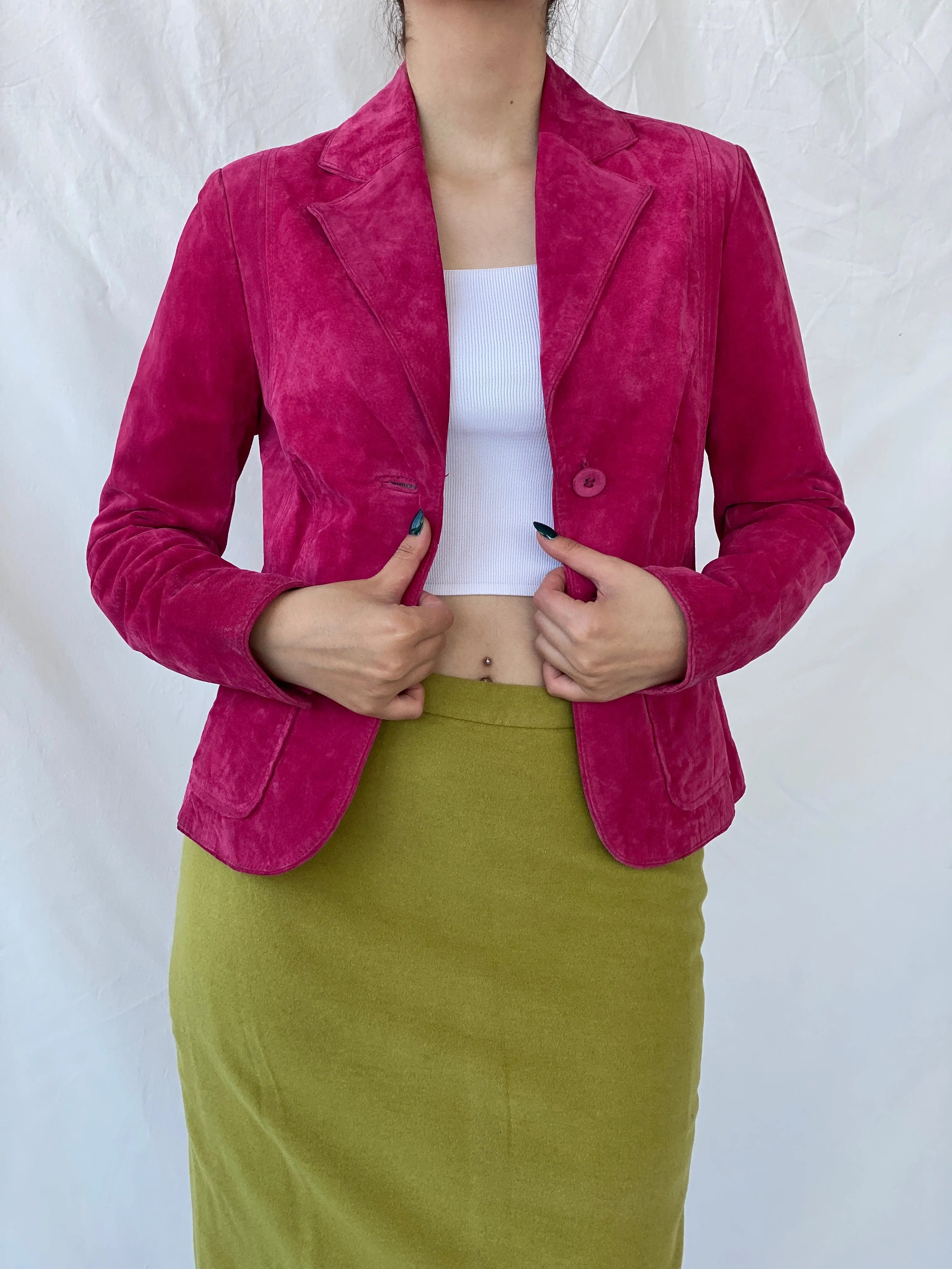 Beautiful Josephine & CO Women’s Genuine Suede Pink Blazer Jacket - M - Balagan Vintage Leather Jacket Ayah, Coats&Jackets, genuine leather, genuine leather jacket, leather jacket, Women's Blazers, Women's Leather Jackets