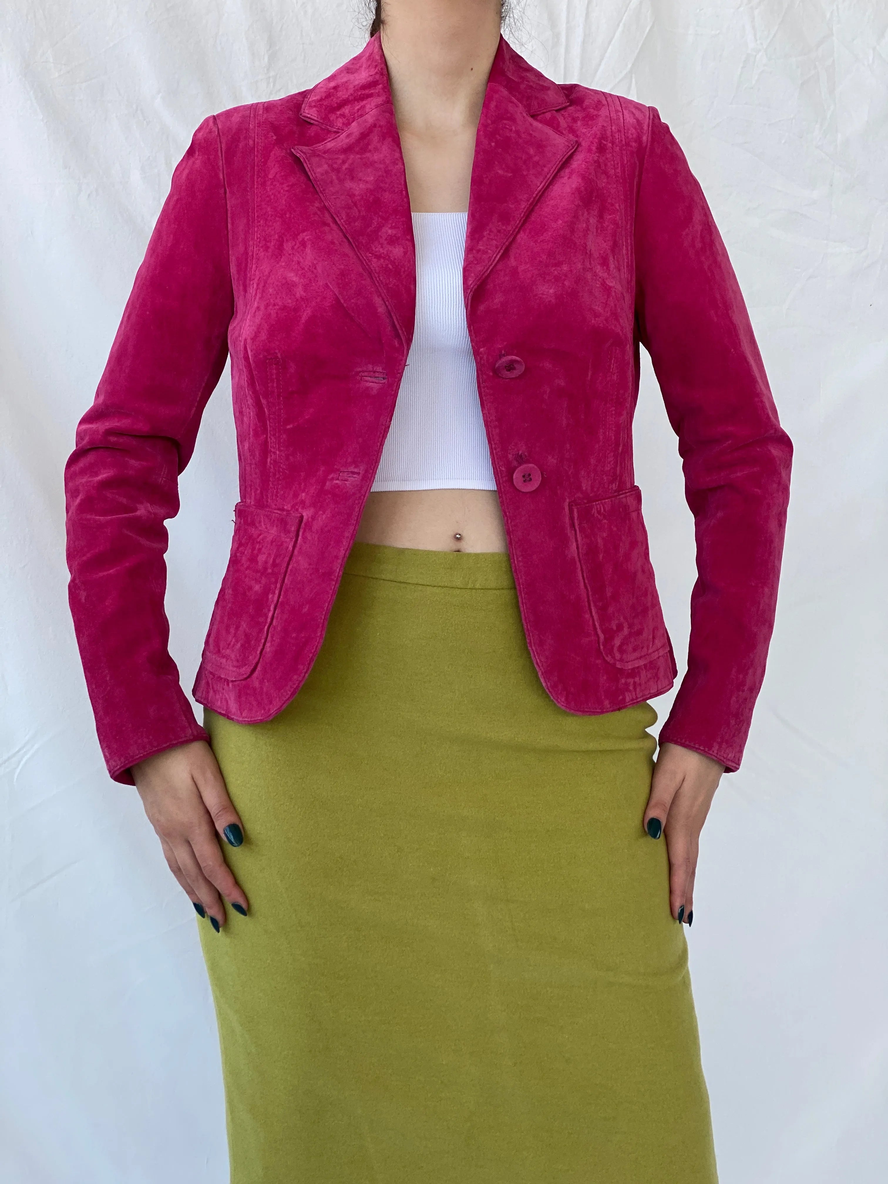 Beautiful Josephine & CO Women’s Genuine Suede Pink Blazer Jacket - M - Balagan Vintage Leather Jacket Ayah, Coats&Jackets, genuine leather, genuine leather jacket, leather jacket, Women's Blazers, Women's Leather Jackets