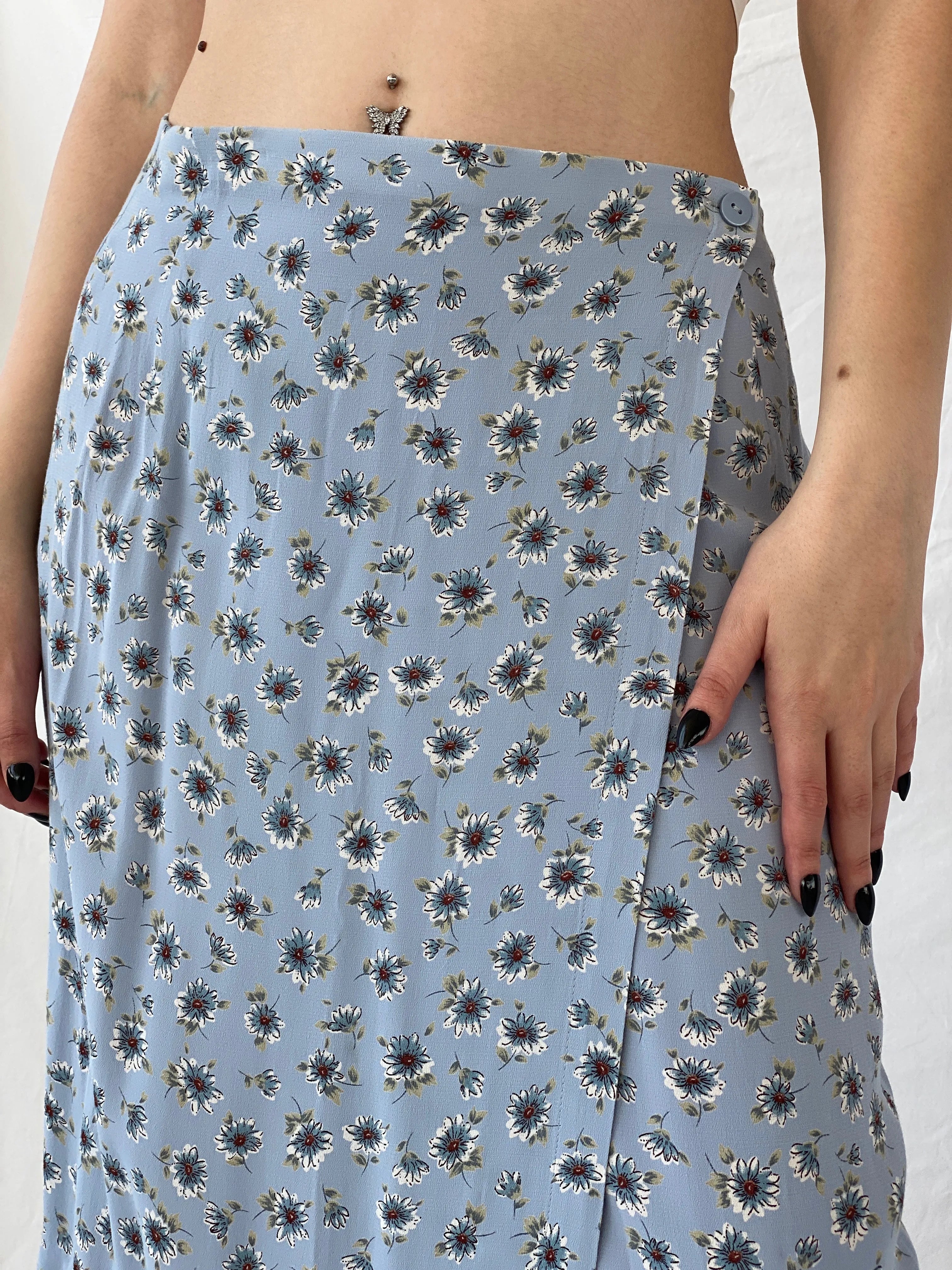 Beautiful Marks & Spenser Floral Blue Midi Wrap Fairycore Skirt - L - Balagan Vintage Midi Skirt Ayah, floral, midi skirt, skirt