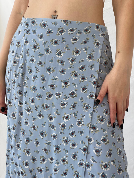 Beautiful Marks & Spenser Floral Blue Midi Wrap Fairycore Skirt - L - Balagan Vintage Midi Skirt Ayah, floral, midi skirt, skirt