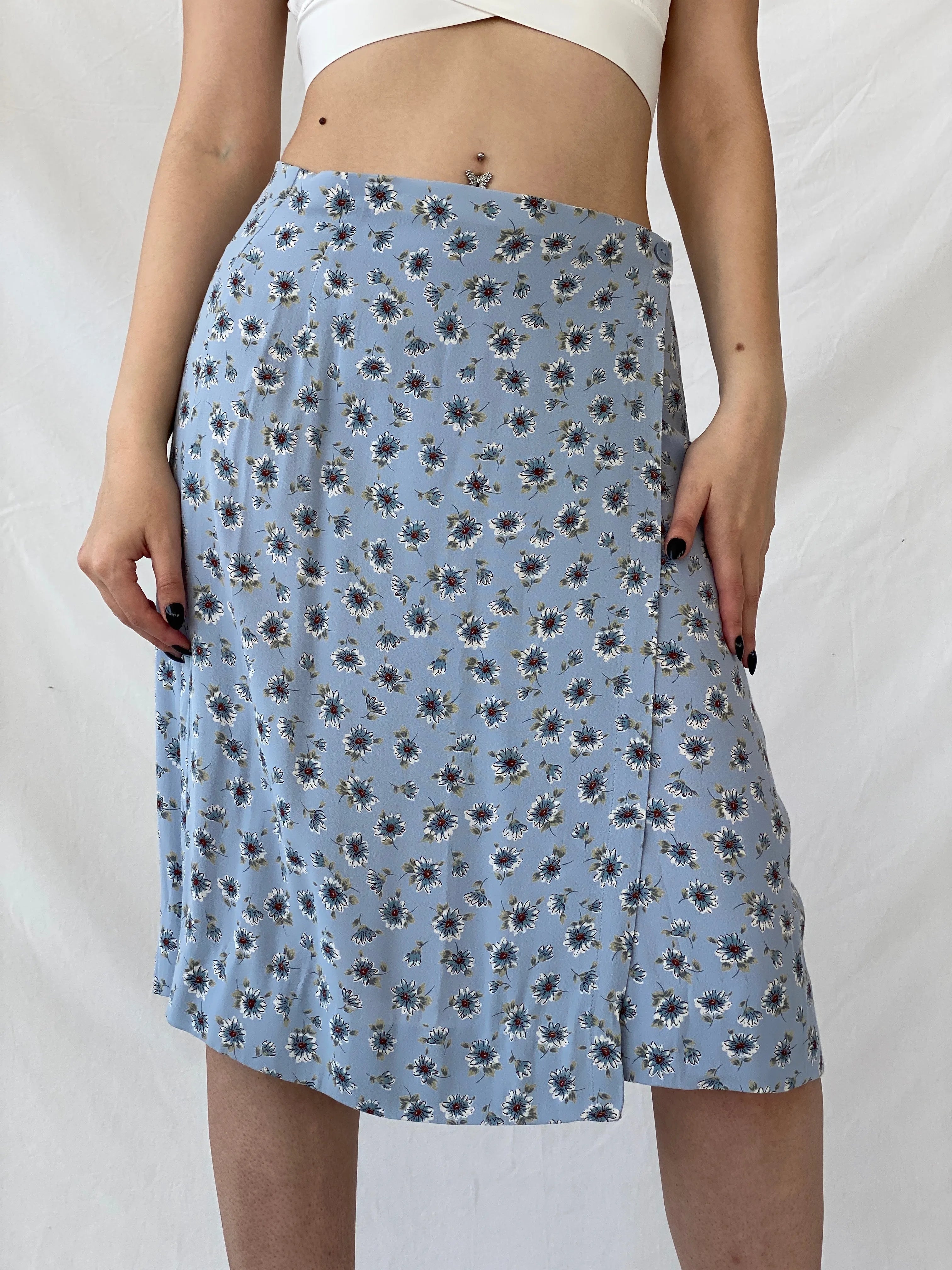 Beautiful Marks & Spenser Floral Blue Midi Wrap Fairycore Skirt - L - Balagan Vintage Midi Skirt Ayah, floral, midi skirt, skirt