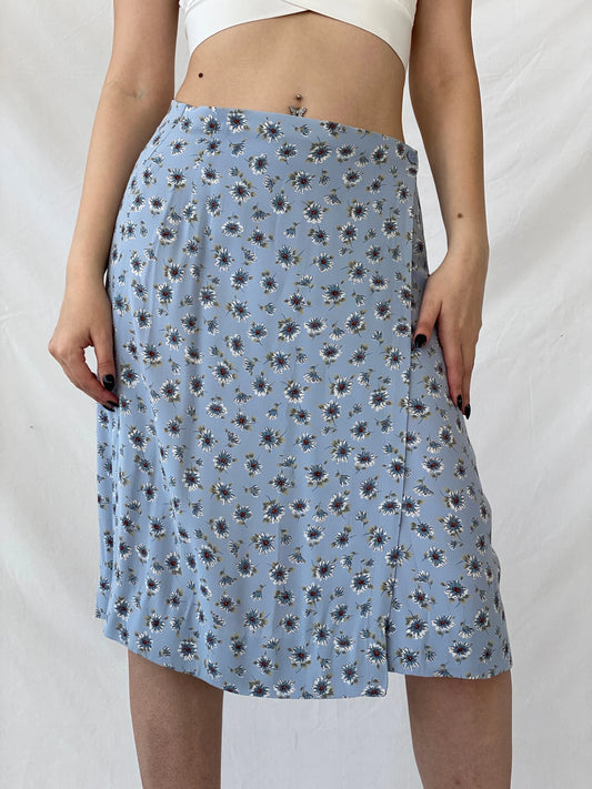 Beautiful Marks & Spenser Floral Blue Midi Wrap Fairycore Skirt - L - Balagan Vintage Midi Skirt Ayah, floral, midi skirt, skirt