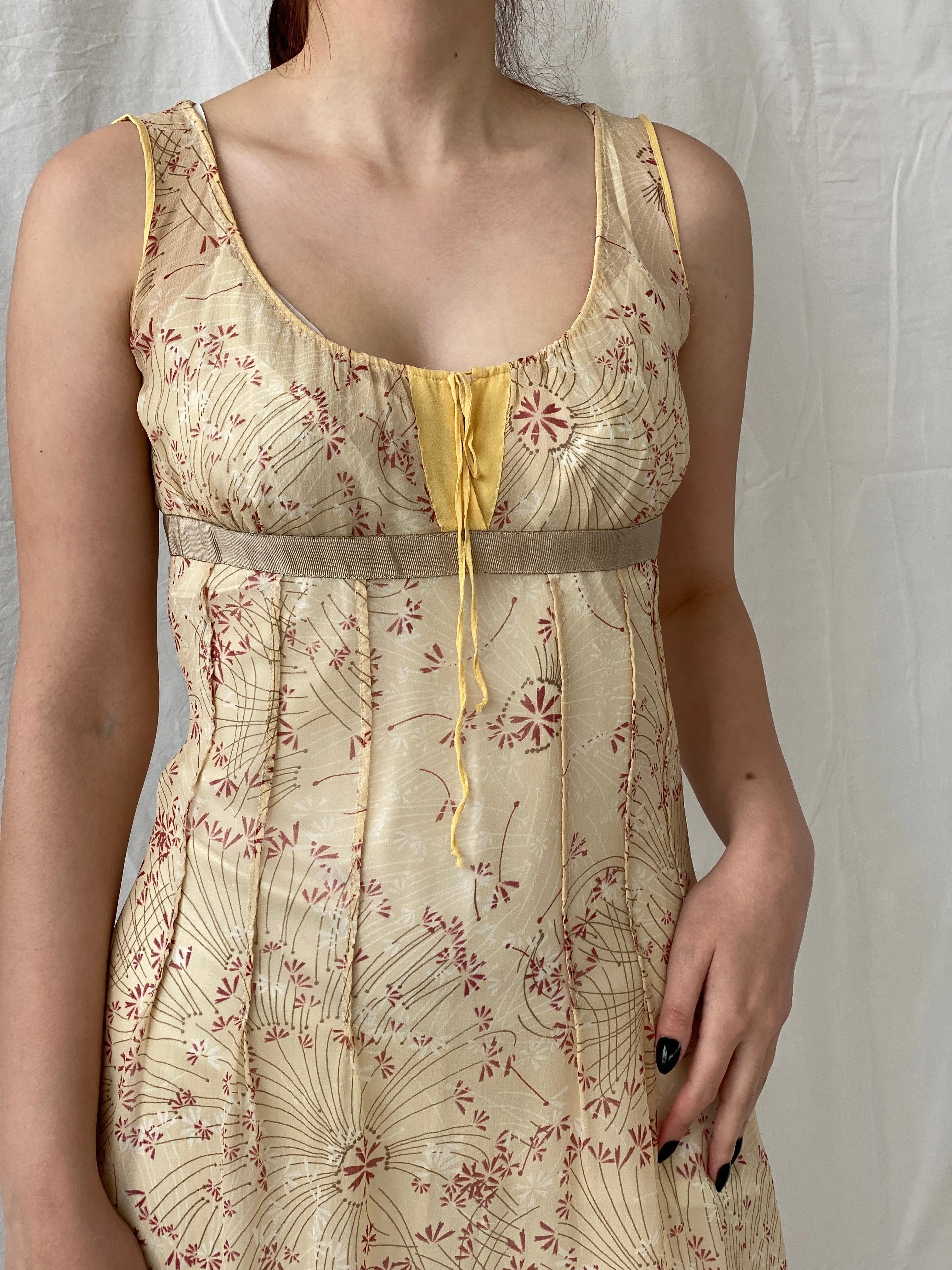 Beautiful Sportmax Code by Max Mara Yellow Floral Sleeveless Coquette Silk Sheer Dress - S - Balagan Vintage Midi Dress Ayah, dress, floral dress, midi dress, rare find, rare vintage