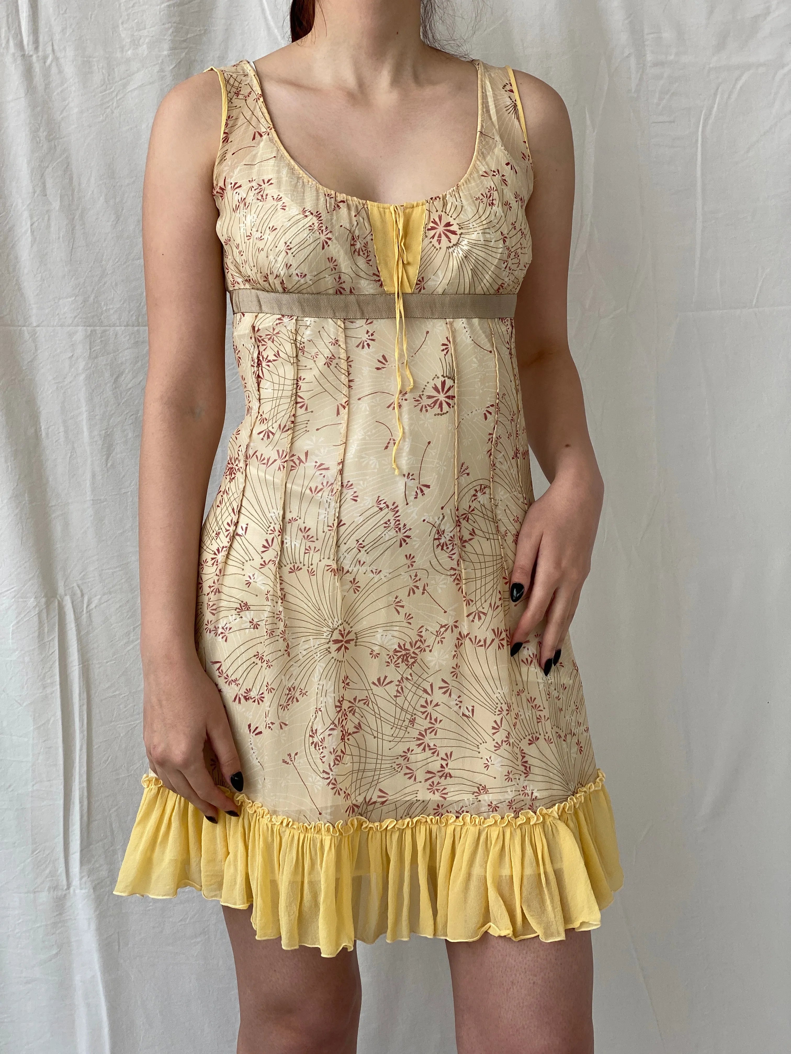Beautiful Sportmax Code by Max Mara Yellow Floral Sleeveless Coquette Silk Sheer Dress - S - Balagan Vintage Midi Dress Ayah, dress, floral dress, midi dress, rare find, rare vintage