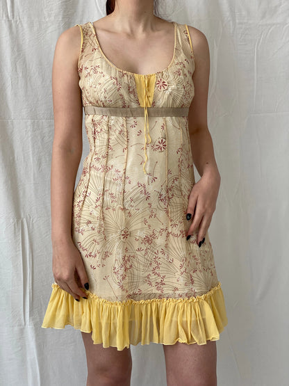 Beautiful Sportmax Code by Max Mara Yellow Floral Sleeveless Coquette Silk Sheer Dress - S - Balagan Vintage Midi Dress Ayah, dress, floral dress, midi dress, rare find, rare vintage