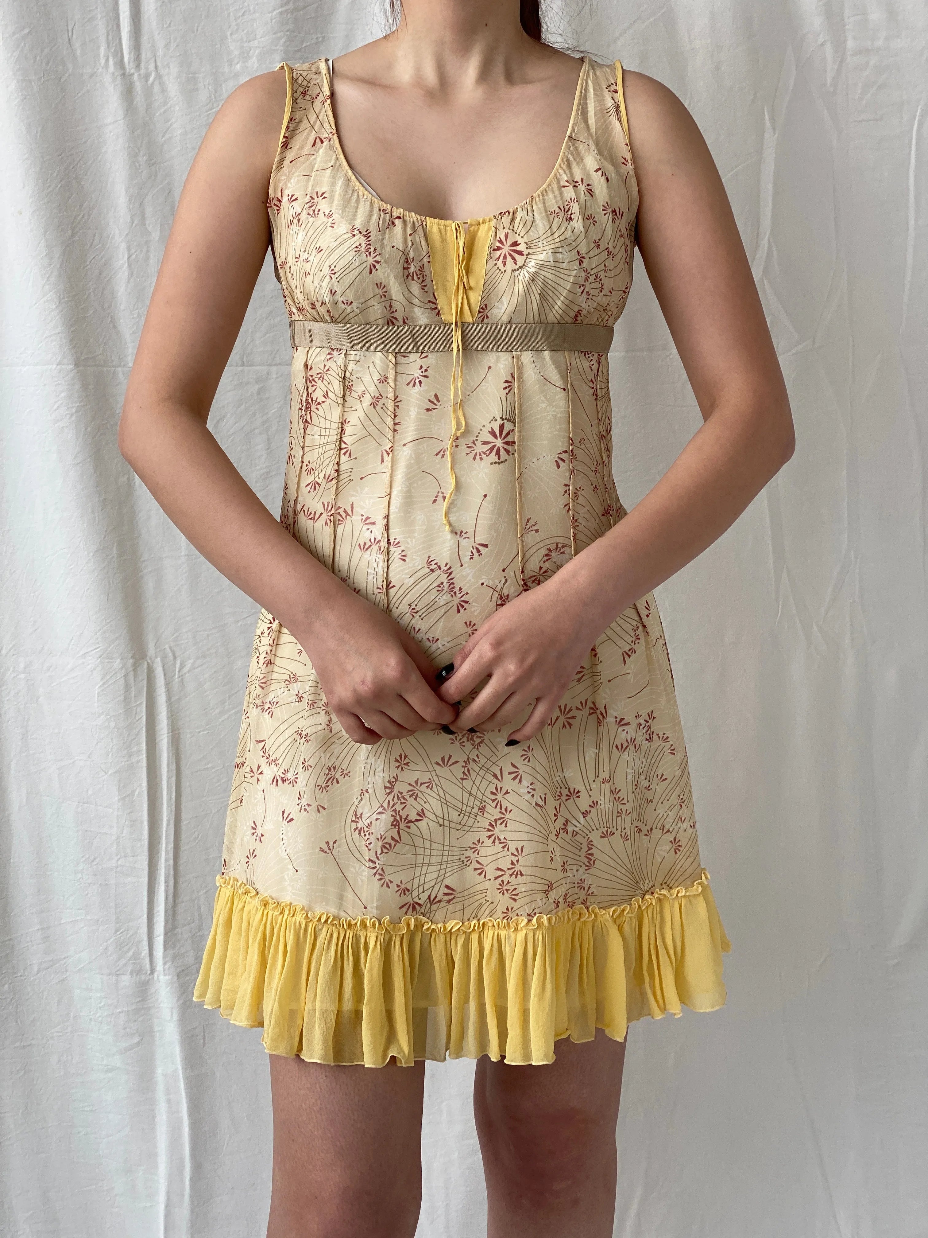 Beautiful Sportmax Code by Max Mara Yellow Floral Sleeveless Coquette Silk Sheer Dress - S - Balagan Vintage Midi Dress Ayah, dress, floral dress, midi dress, rare find, rare vintage